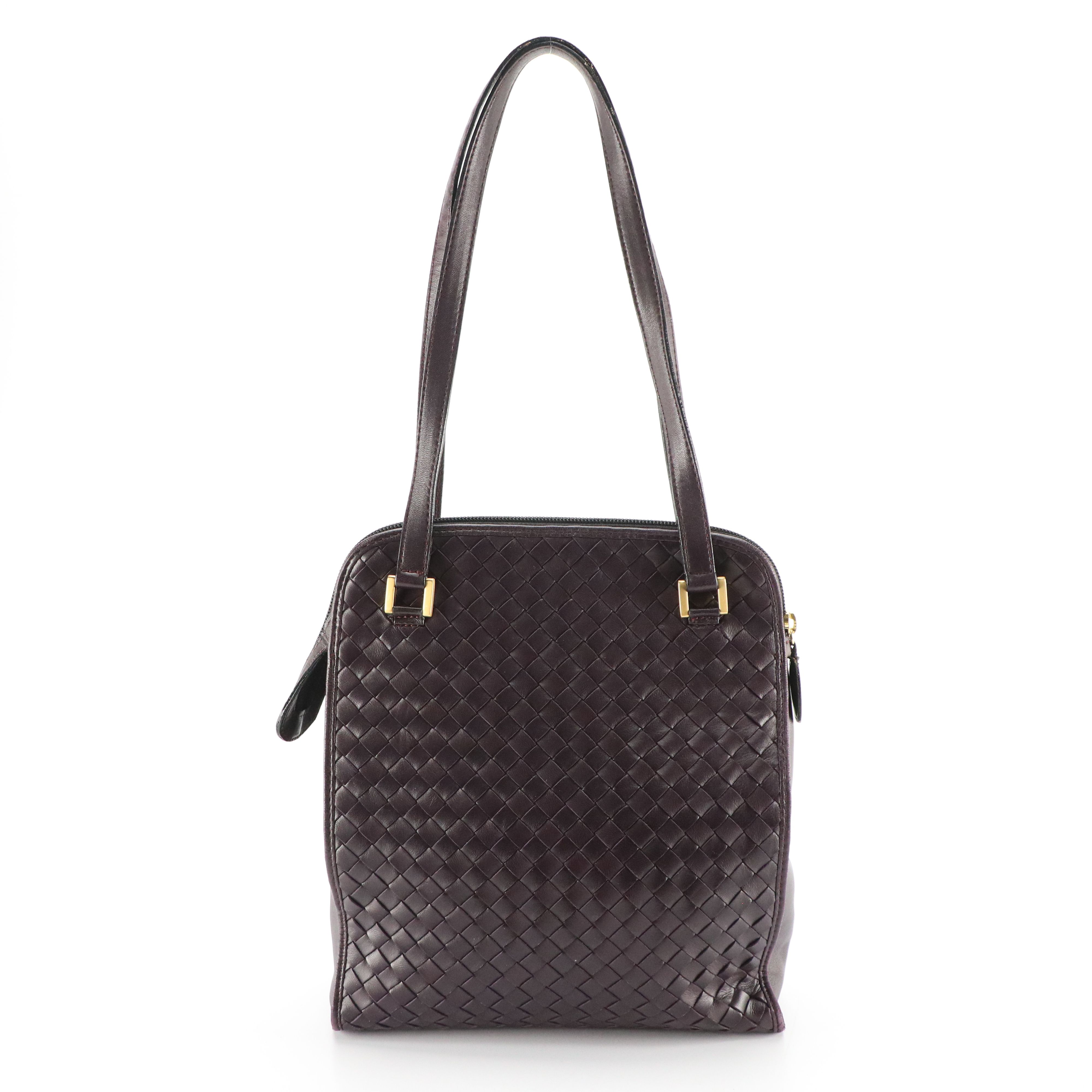 Bottega Veneta Vintage Zip-Around Shoulder Bag in Violet Intrecciato Leather