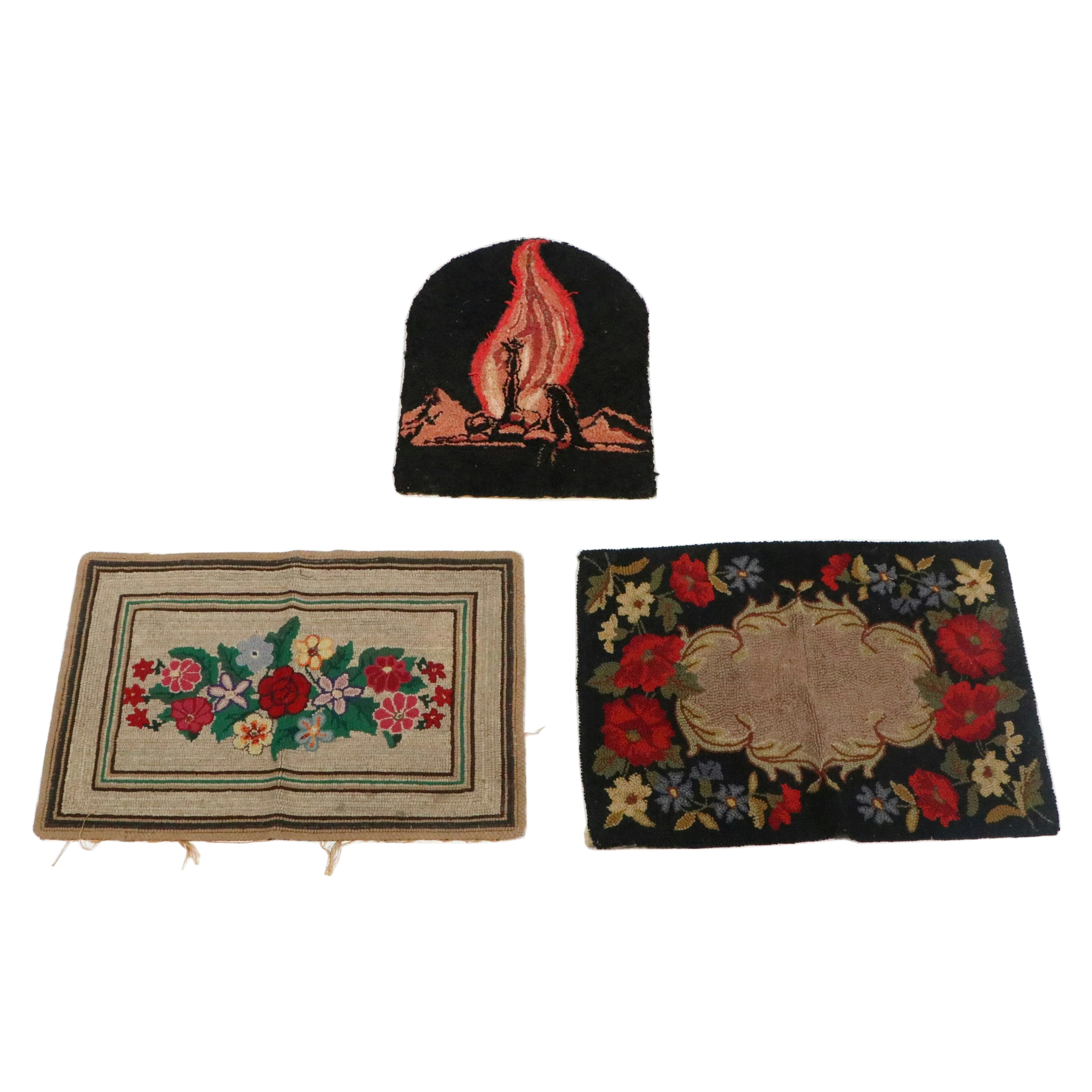 Three Handmade Hooked Accent Rugs