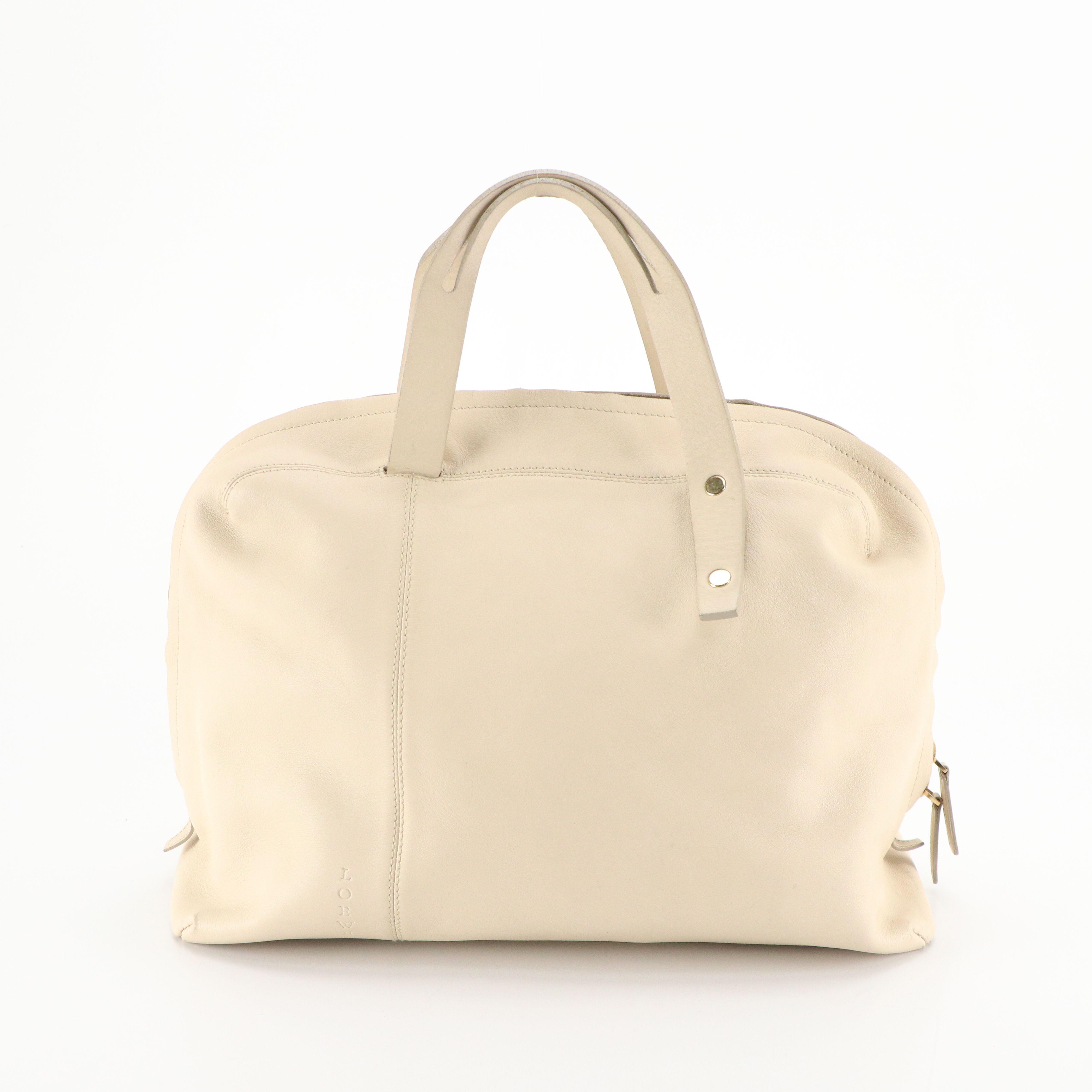 Loewe Domed Zip-Around Handbag in Ivory Calfskin Leather'
