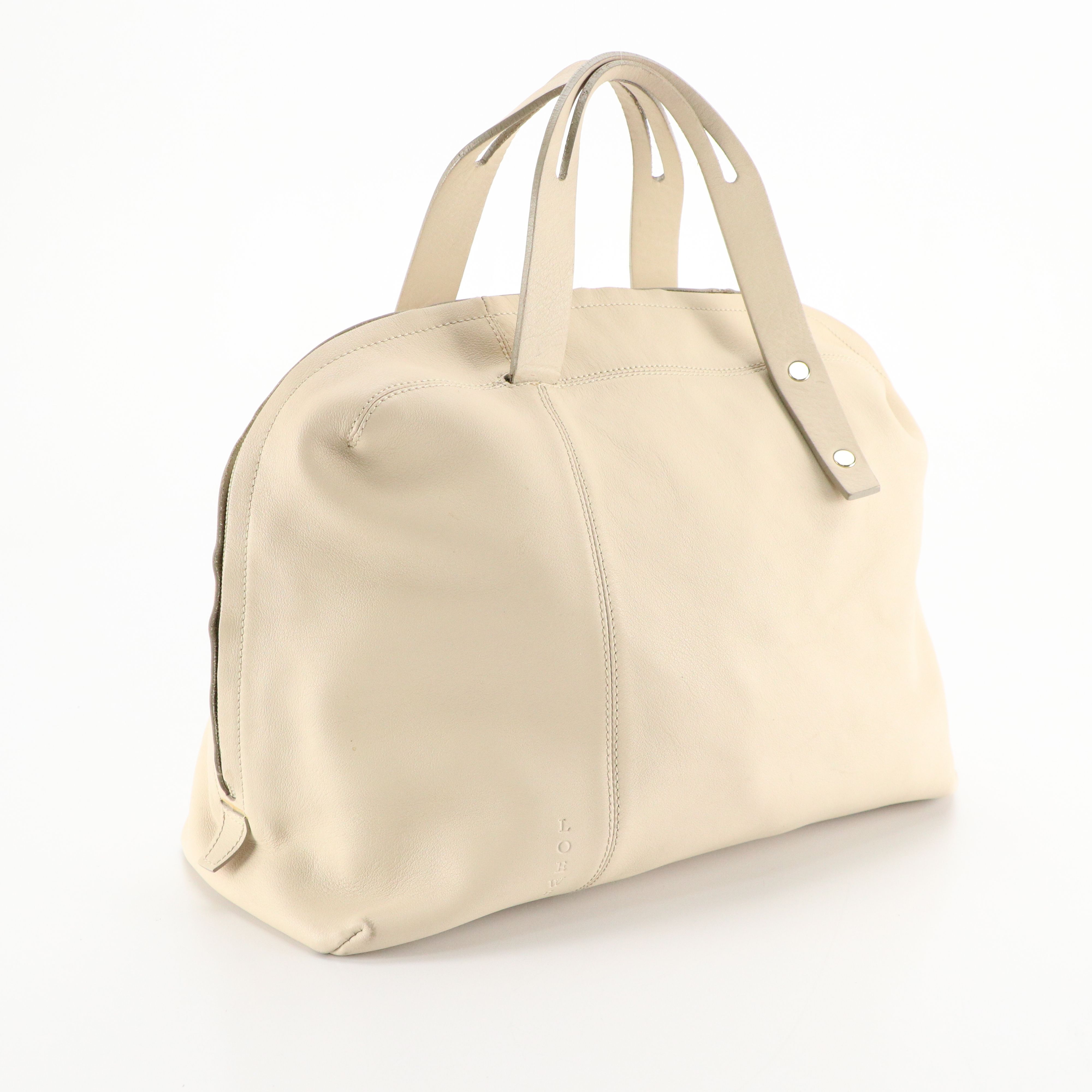 Loewe Domed Zip-Around Handbag in Ivory Calfskin Leather'