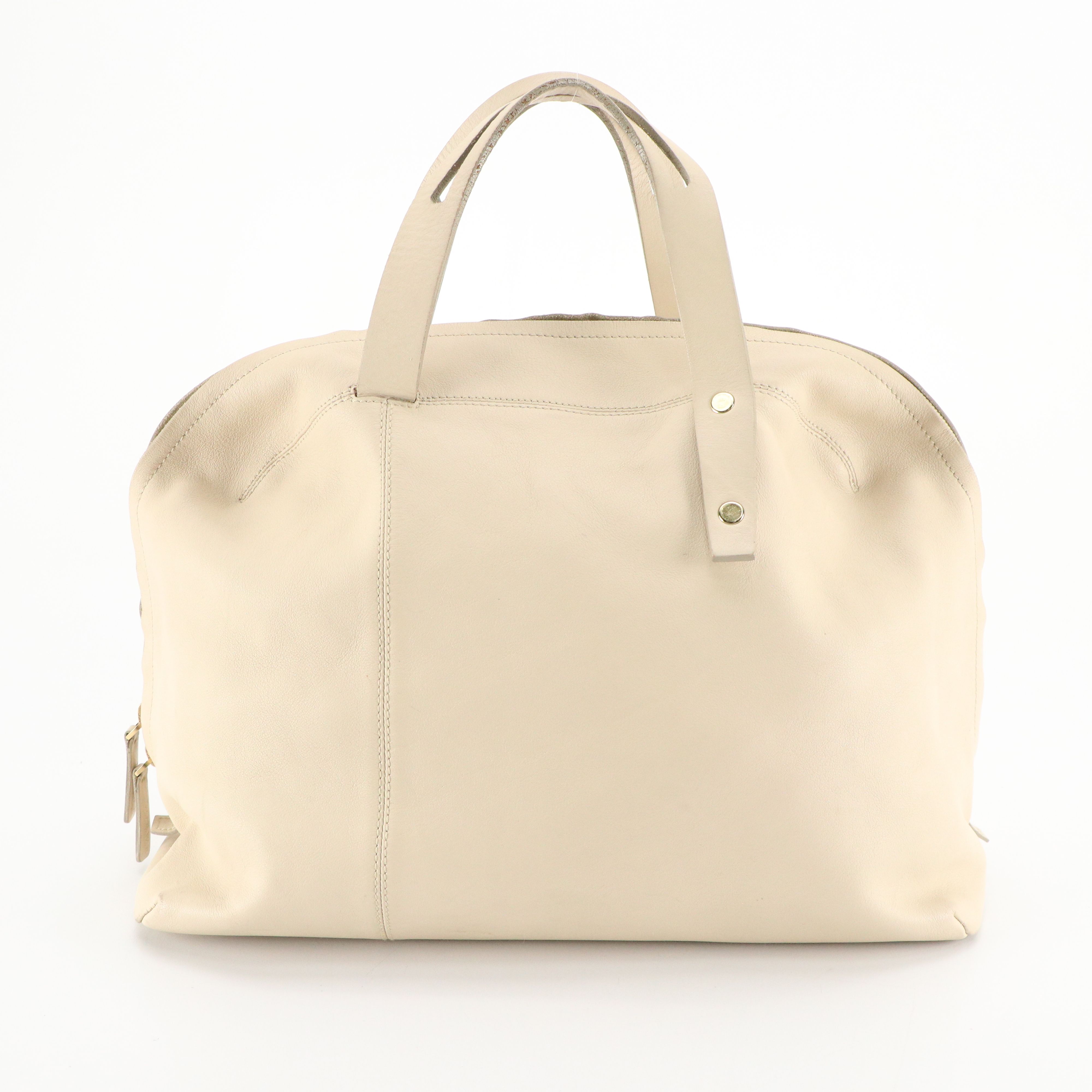 Loewe Domed Zip-Around Handbag in Ivory Calfskin Leather'