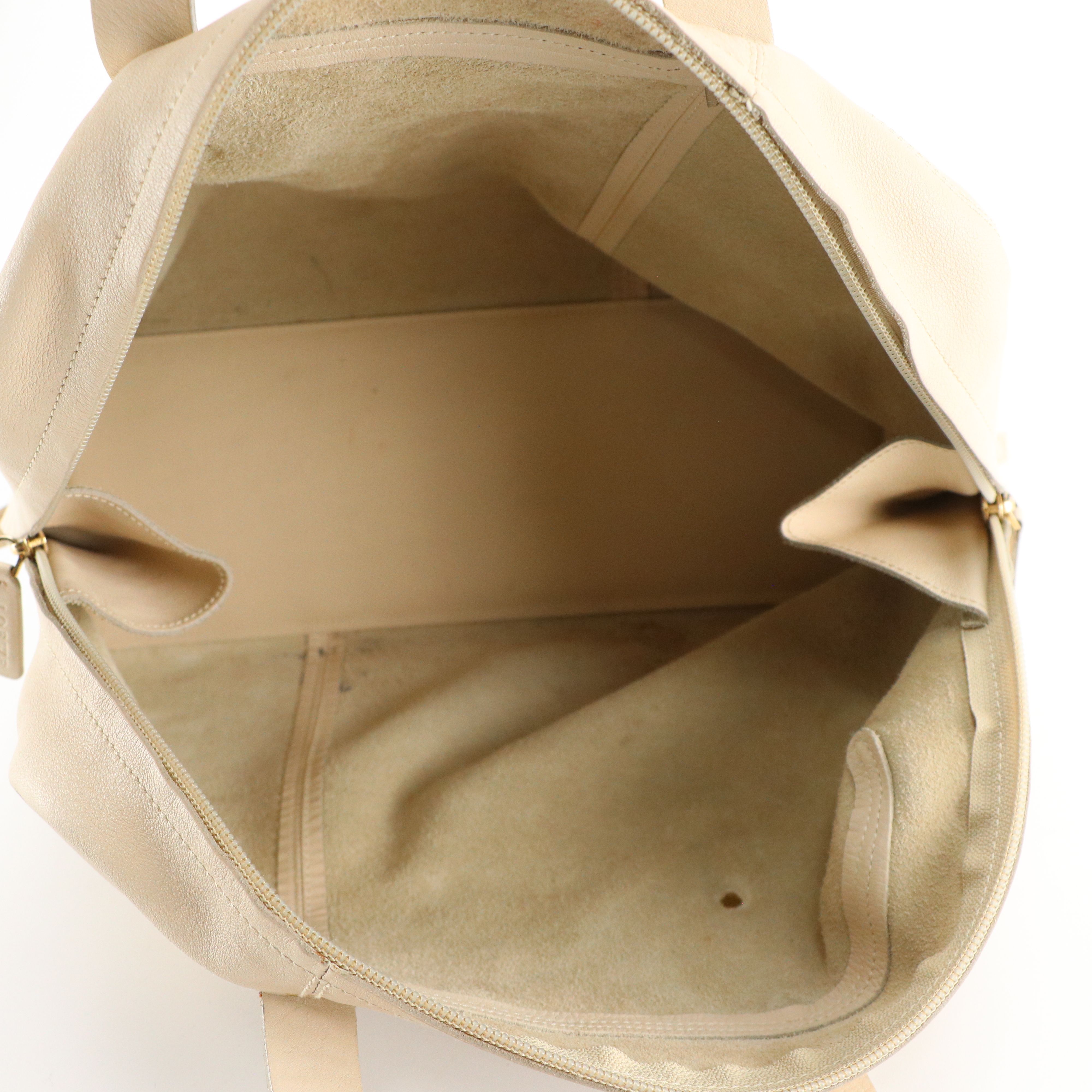 Loewe Domed Zip-Around Handbag in Ivory Calfskin Leather'