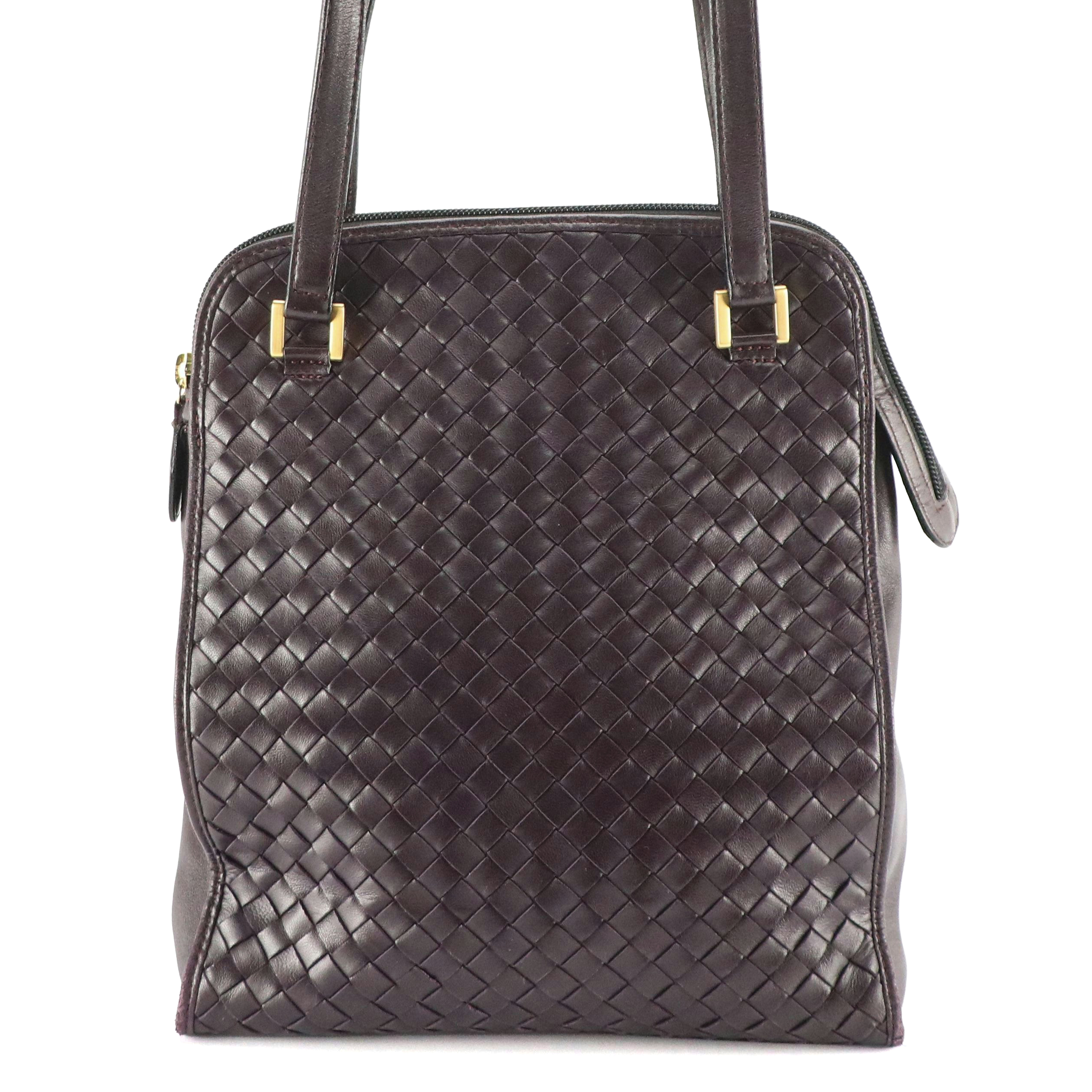 Bottega Veneta Vintage Zip-Around Shoulder Bag in Violet Intrecciato Leather