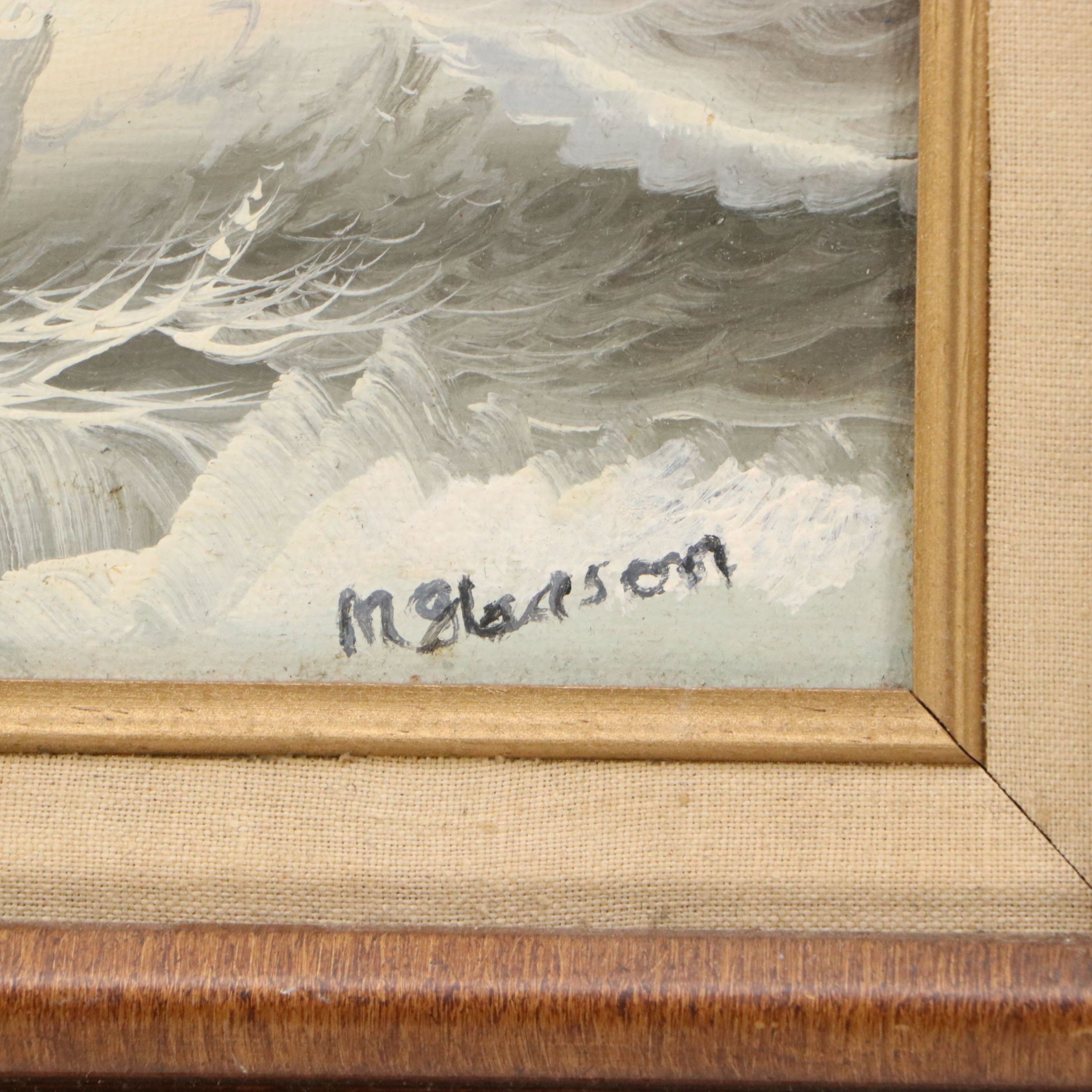 Acrylic Painting of Crashing Waves, Late 20th Century