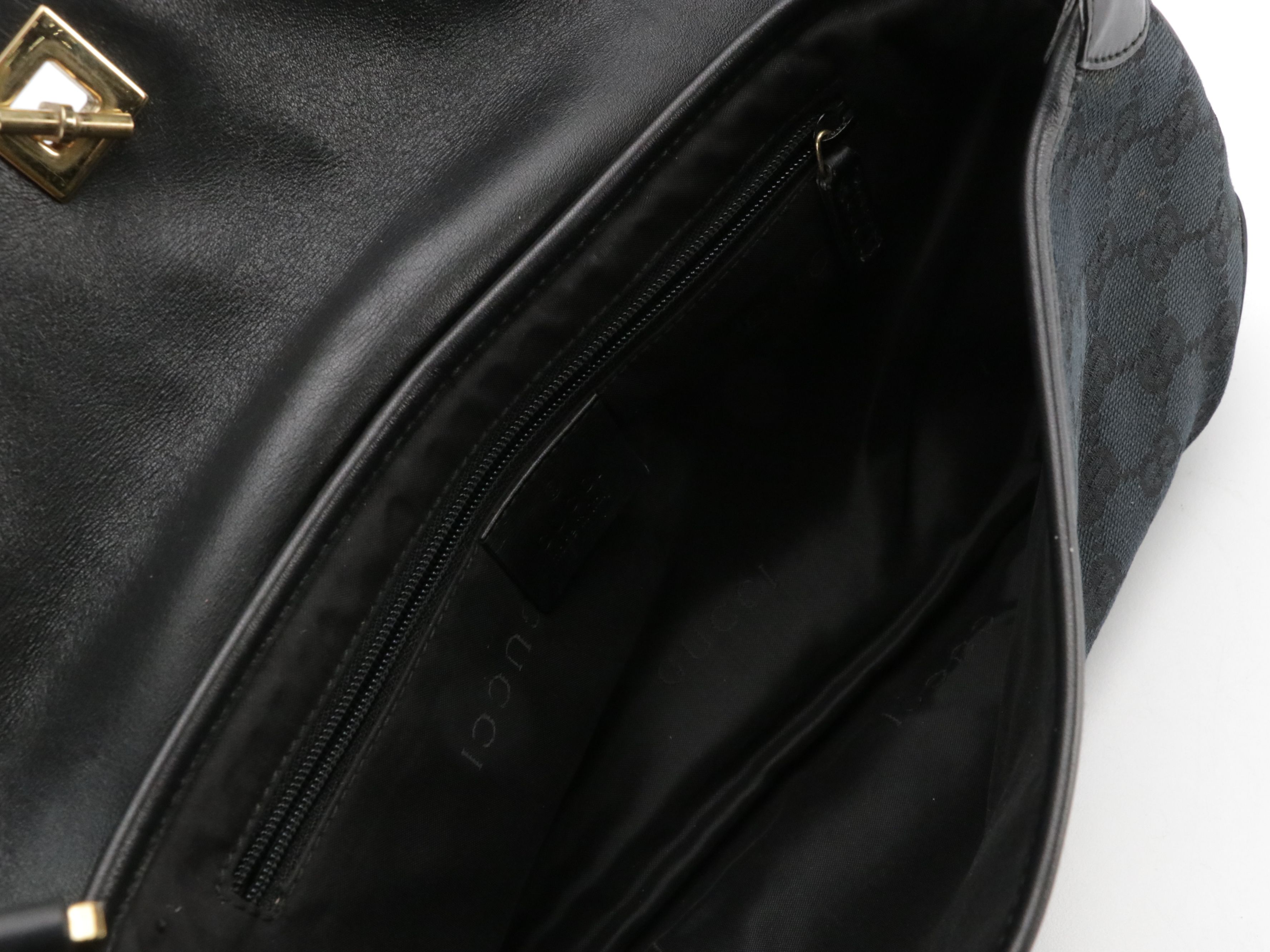 Gucci Tiger Charm Front-Flap Crossbody Bag in Black GG Canvas and Leather Trim