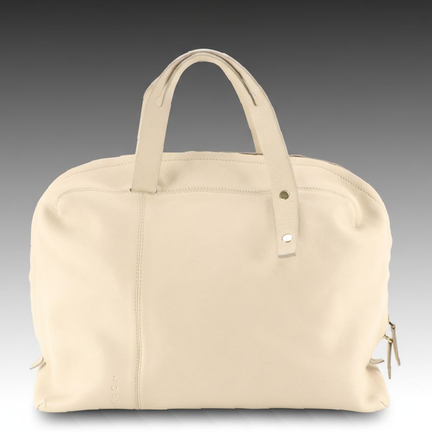 Loewe Domed Zip-Around Handbag in Ivory Calfskin Leather'