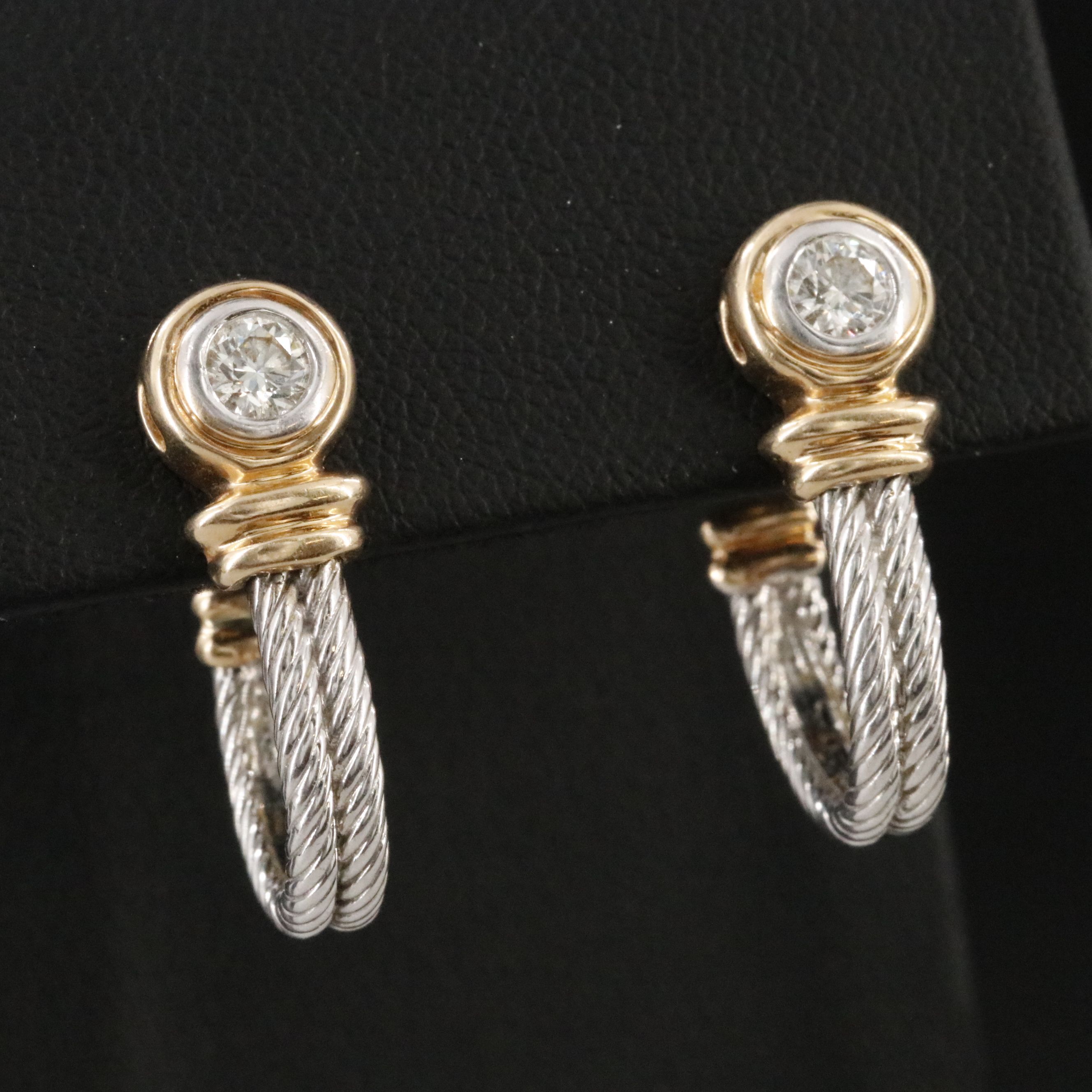 14K Two-Tone 0.35 CTW Diamond Half Hoop Earrings