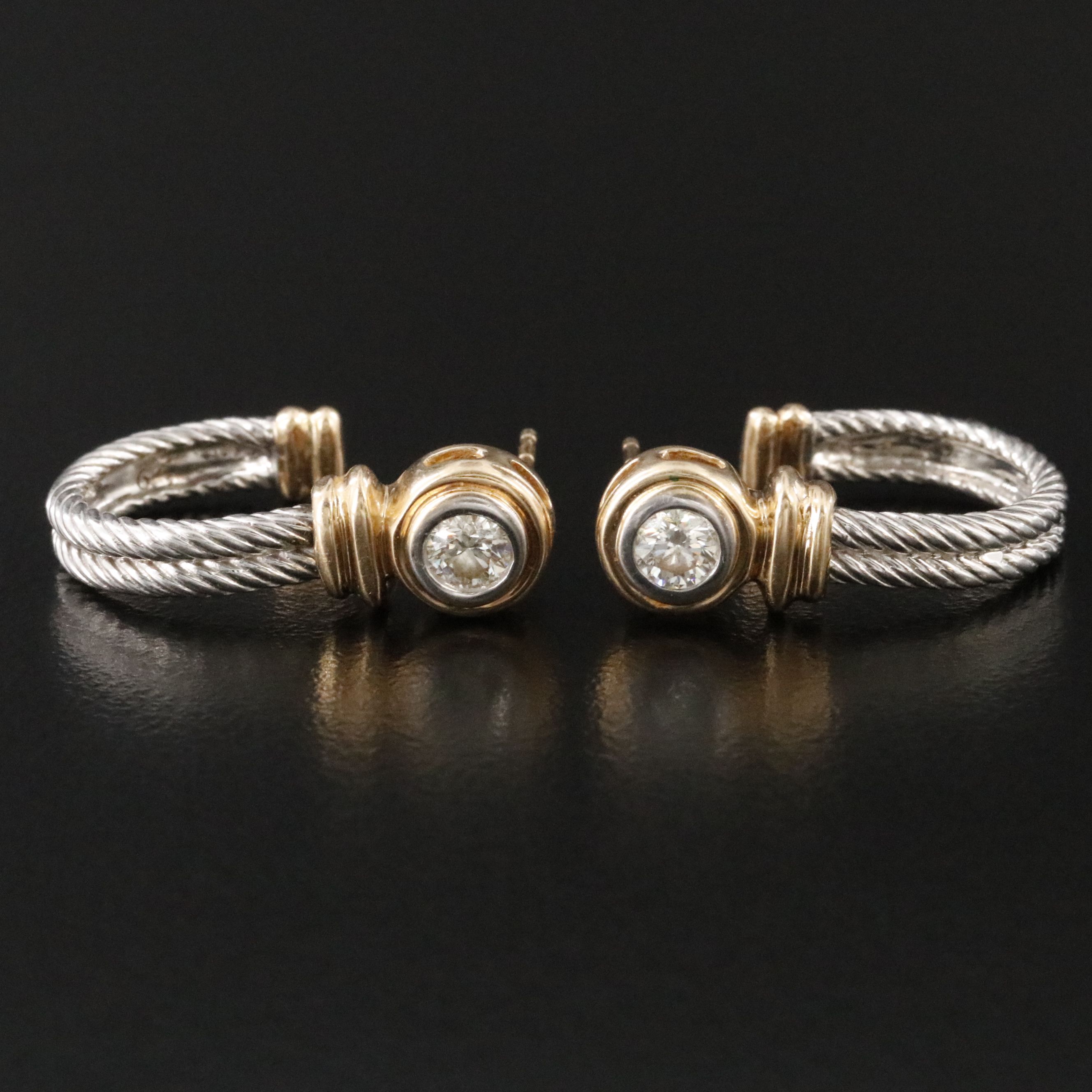 14K Two-Tone 0.35 CTW Diamond Half Hoop Earrings