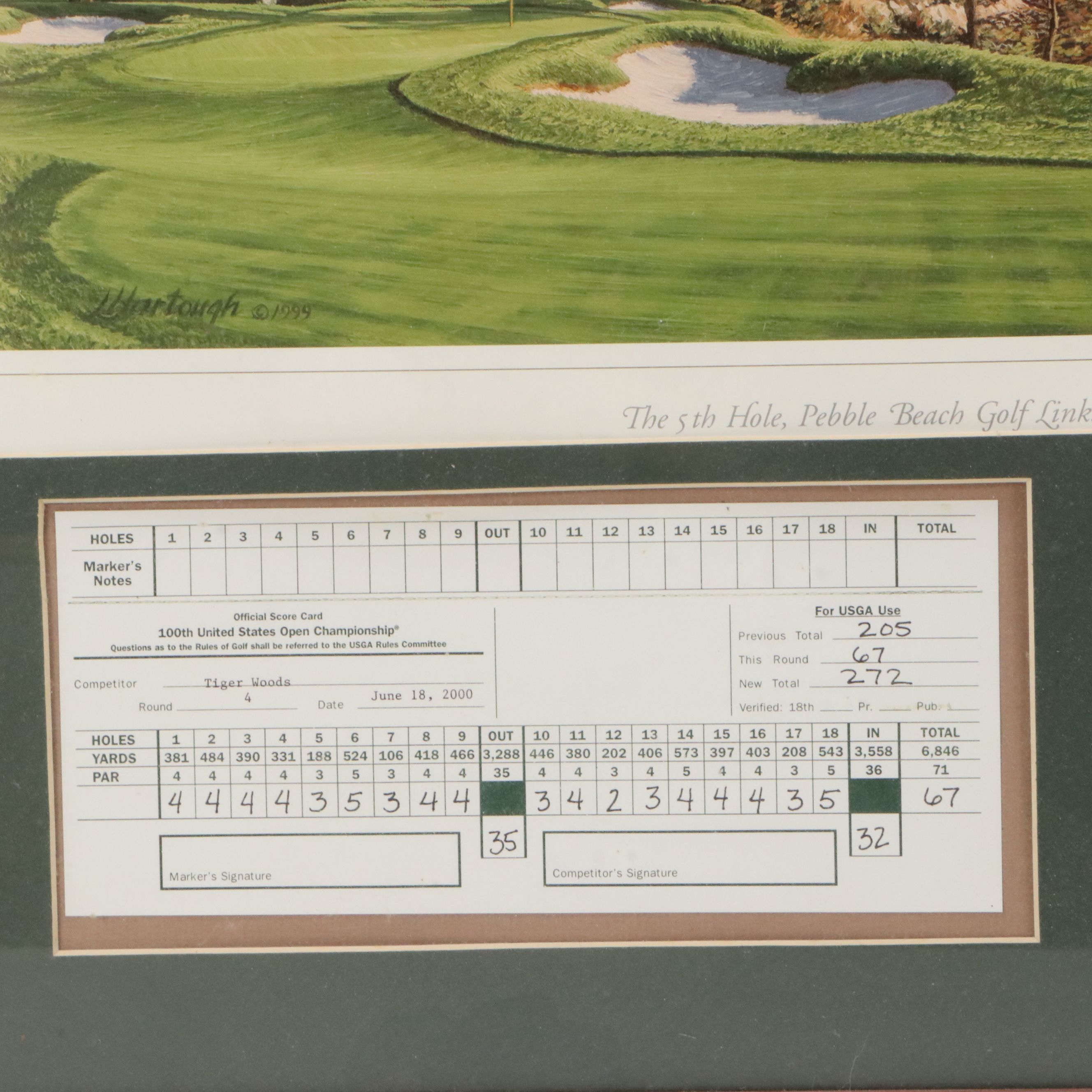 Linda Hartough Offset Lithograph "The 5th Hole", and U.S. Open Scorecard, 2000