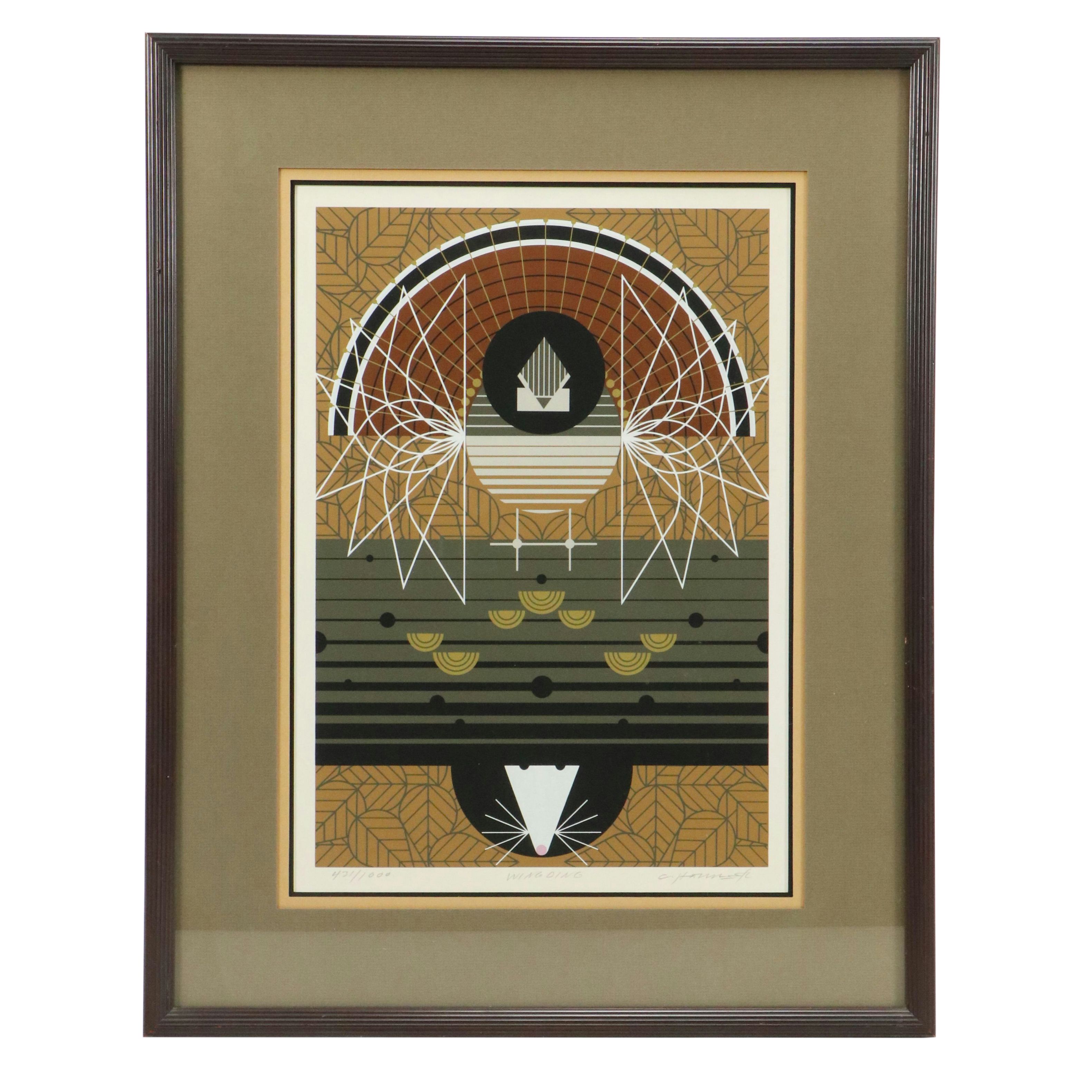 Charley Harper Limited Edition Serigraph Print "Wingding," 1985