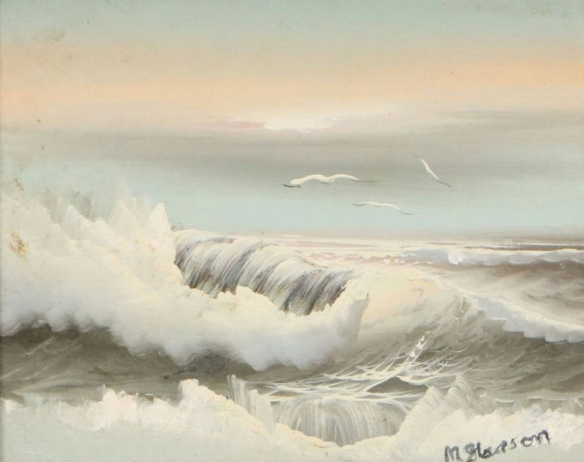 Acrylic Painting of Crashing Waves, Late 20th Century