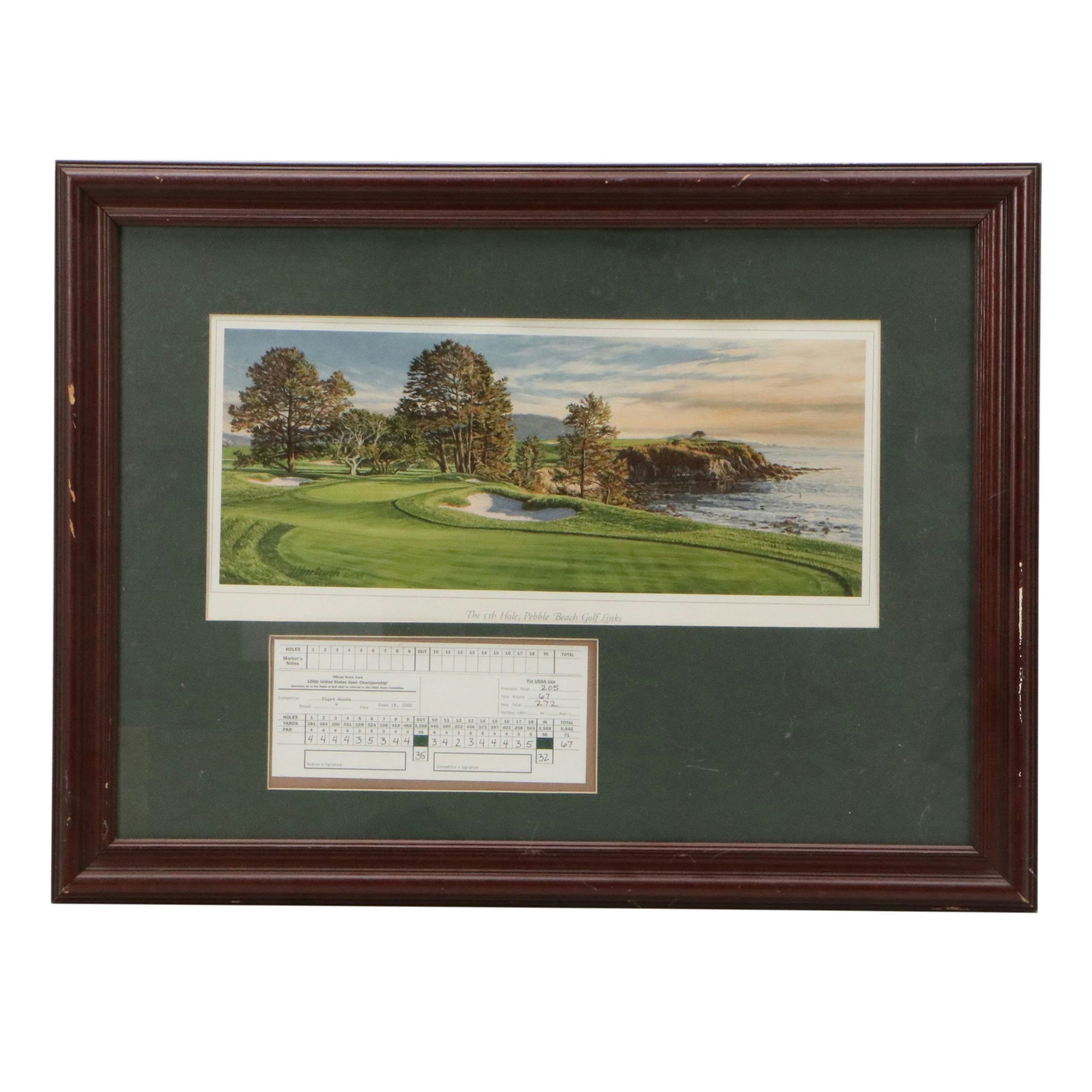 Linda Hartough Offset Lithograph "The 5th Hole", and U.S. Open Scorecard, 2000