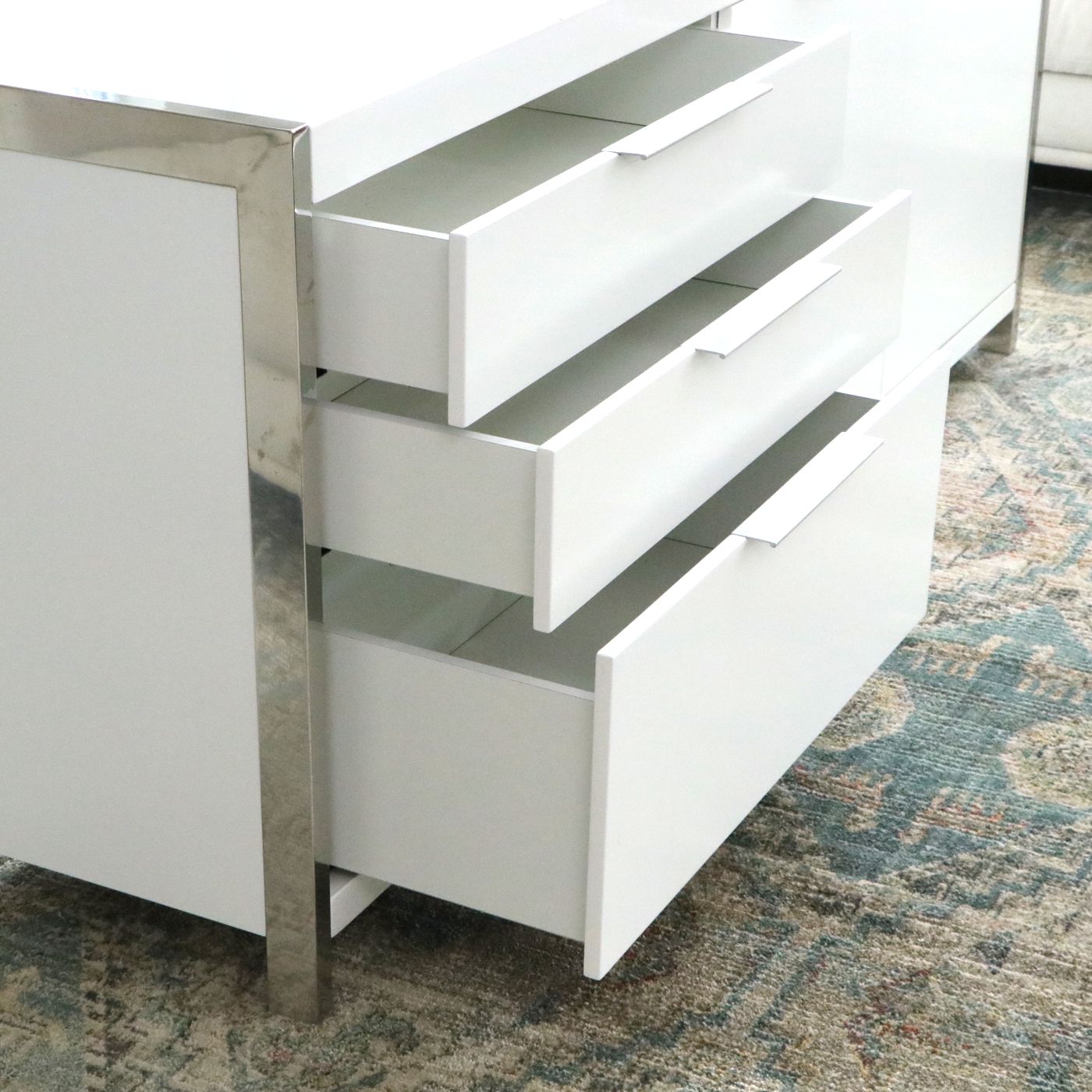 Moe’s Home Collection "Neo" White Lacquered Sideboard with Stainless Steel Frame