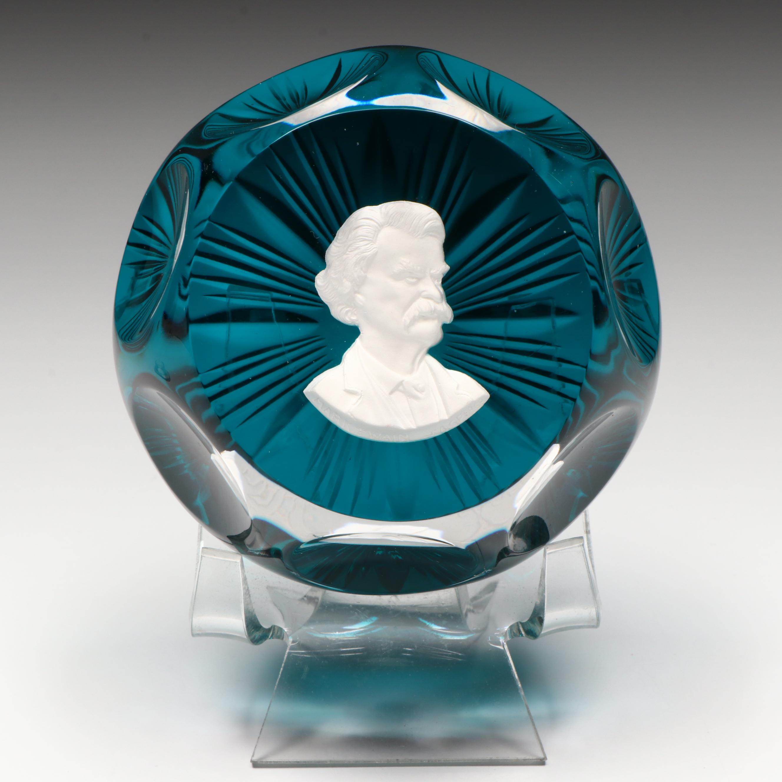 Cristal d'Albret Mark Twain Sulphide Glass Paperweight