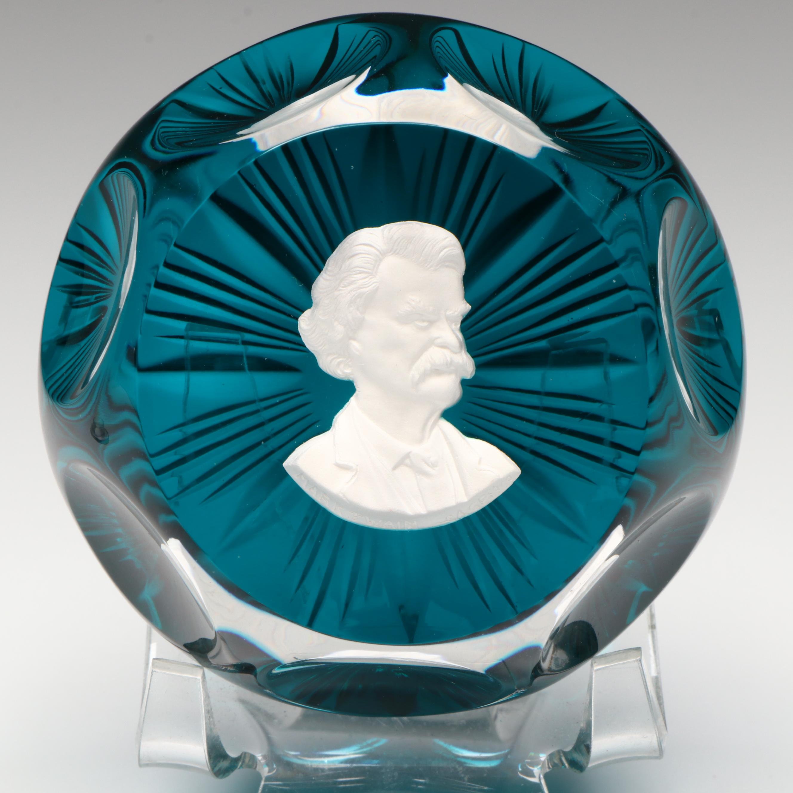 Cristal d'Albret Mark Twain Sulphide Glass Paperweight
