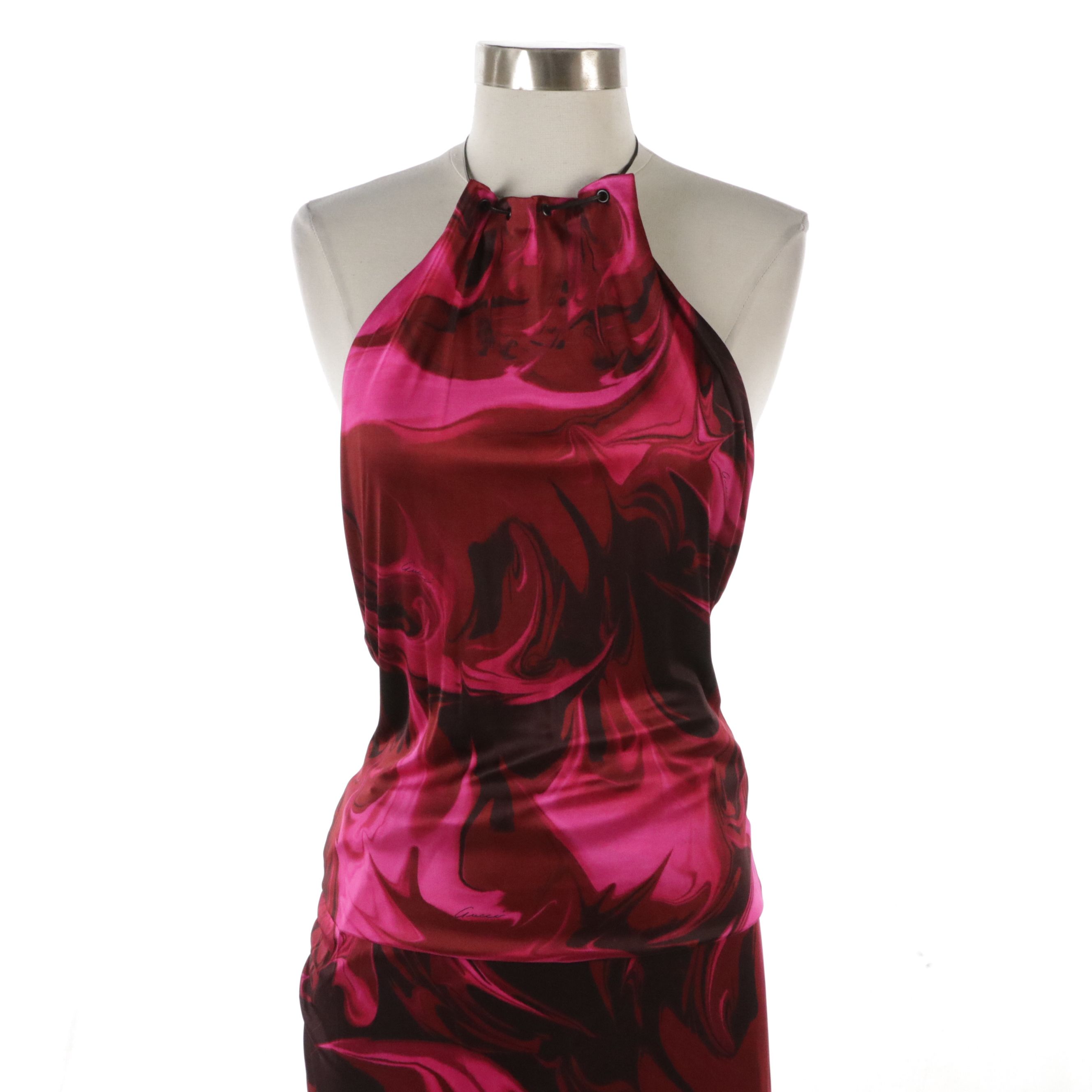 Gucci Two-Piece Halter Top and Ruched Skirt Set with Tags