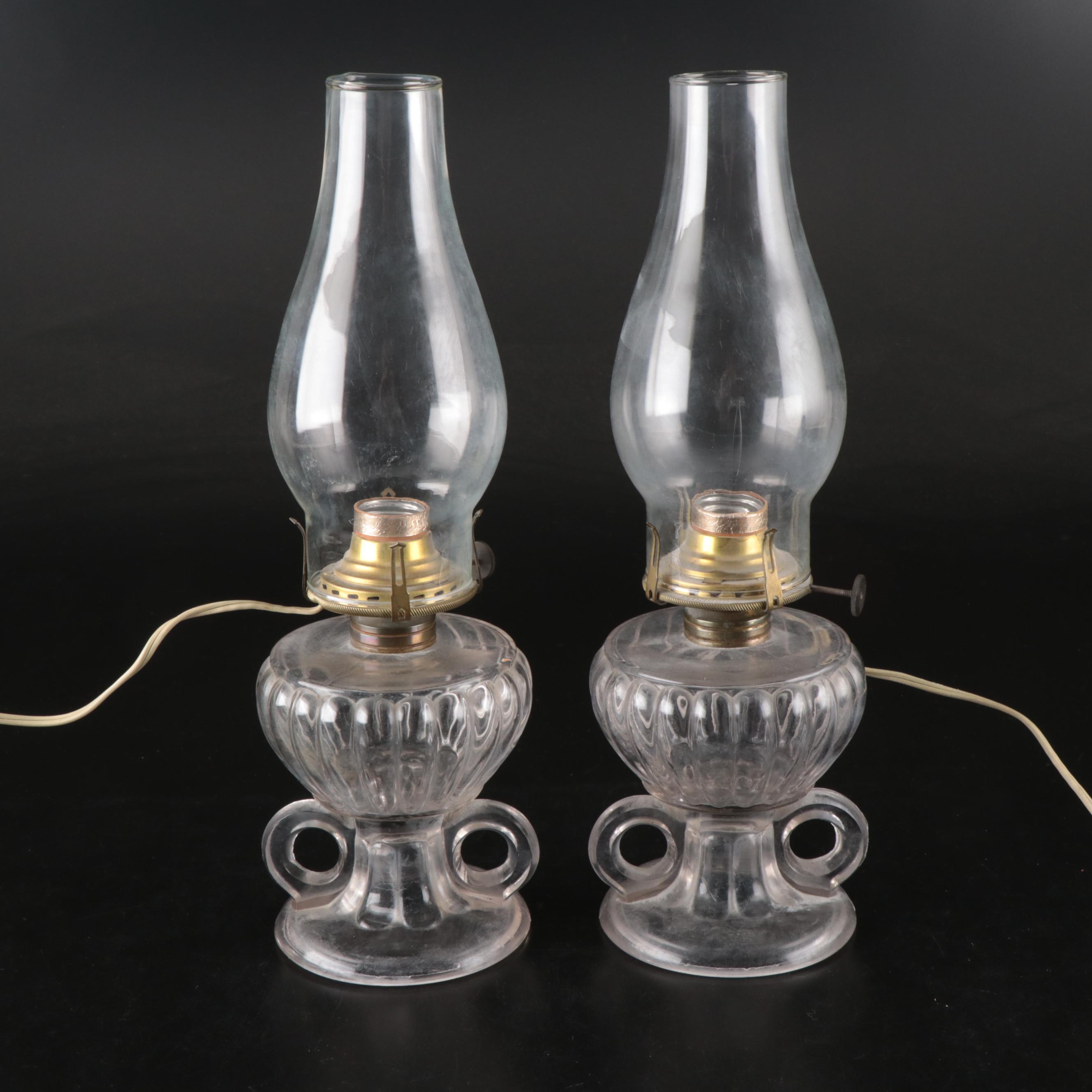 Pair of EAPG Oil Lamps with French Adapters, Converted Mid-20th Century
