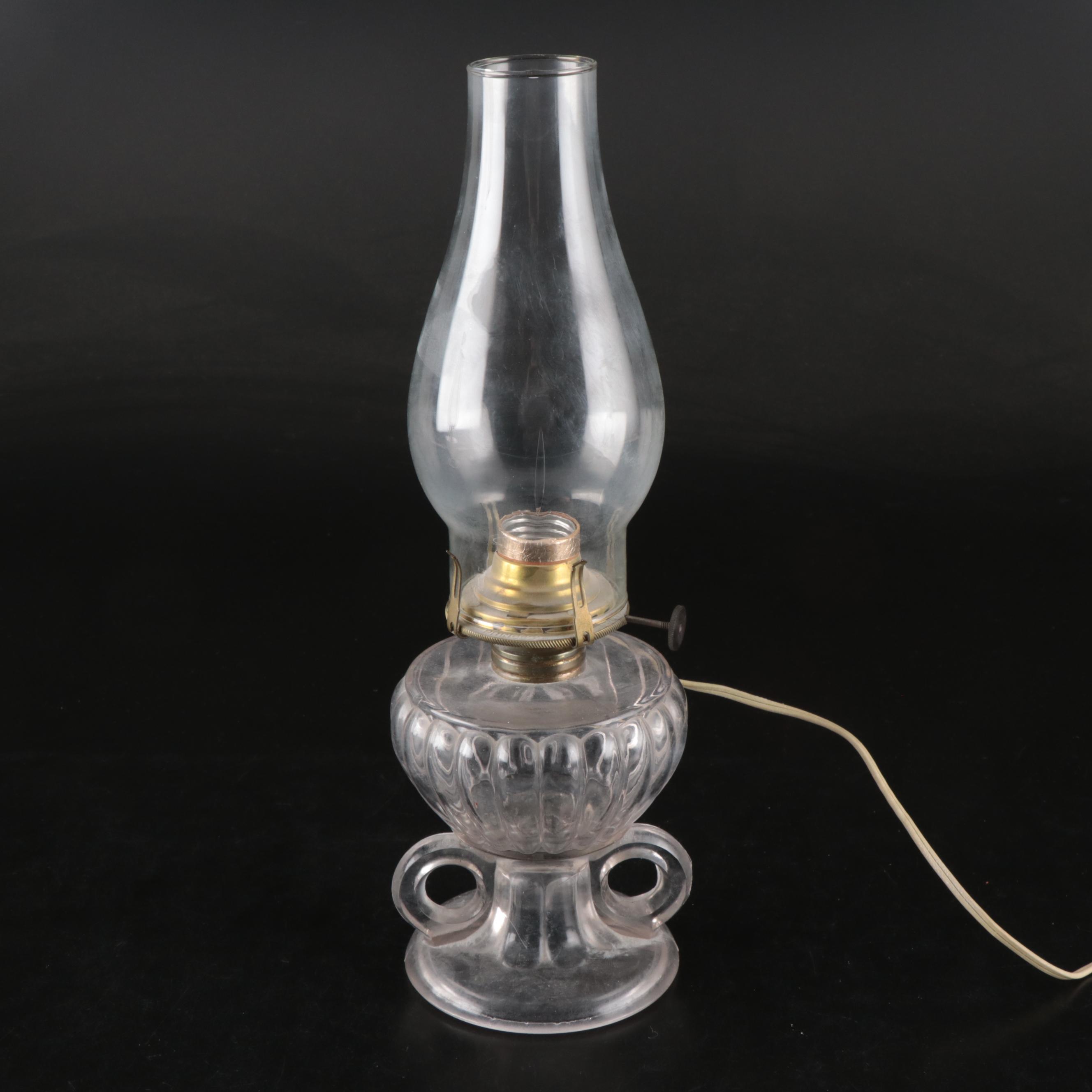 Pair of EAPG Oil Lamps with French Adapters, Converted Mid-20th Century
