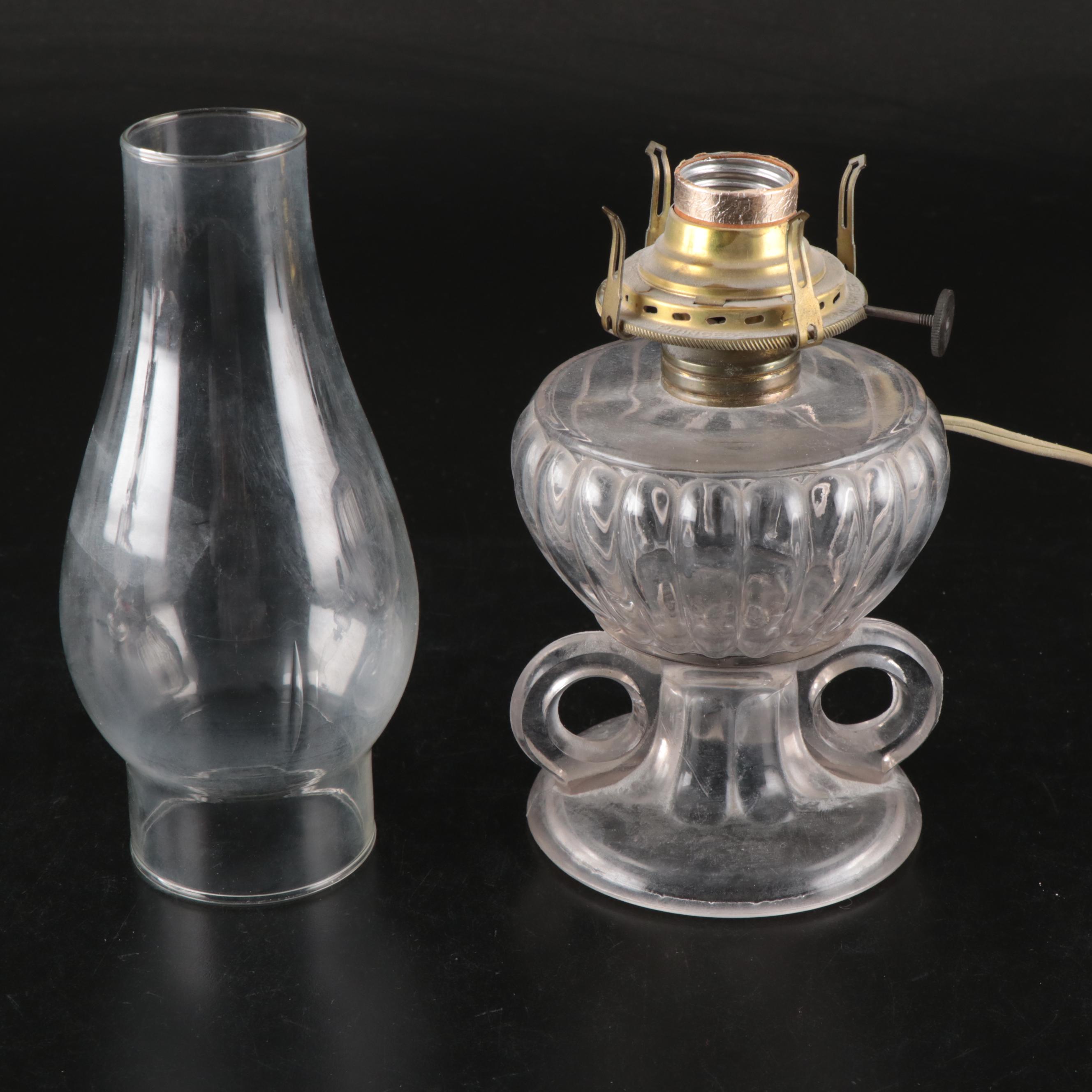 Pair of EAPG Oil Lamps with French Adapters, Converted Mid-20th Century