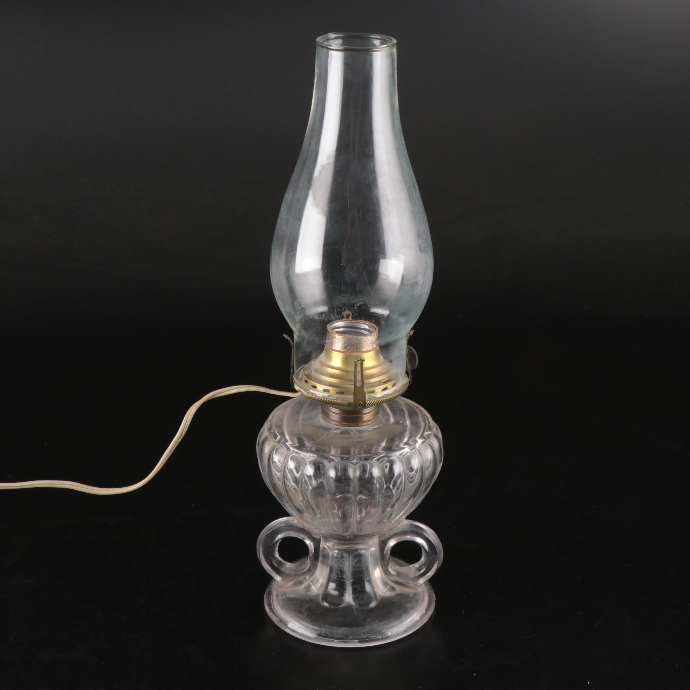 Pair of EAPG Oil Lamps with French Adapters, Converted Mid-20th Century