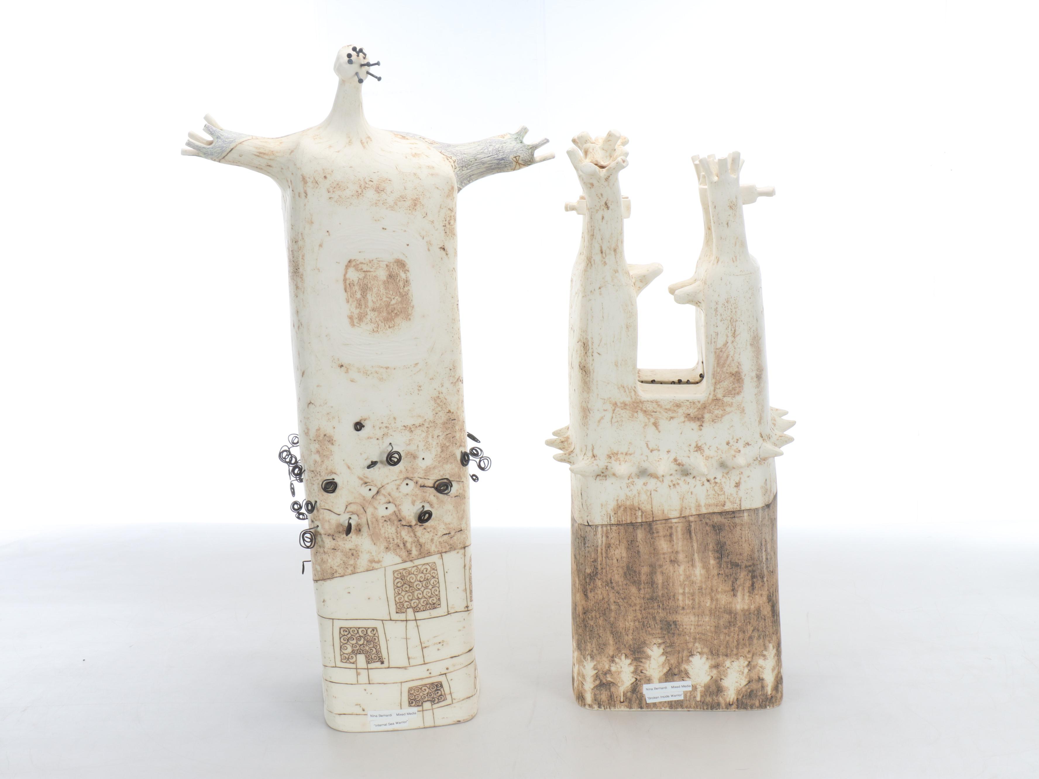 Nina Bernardi Art Pottery "Broken Inside Warrior" and "Internal Sea Warrior"