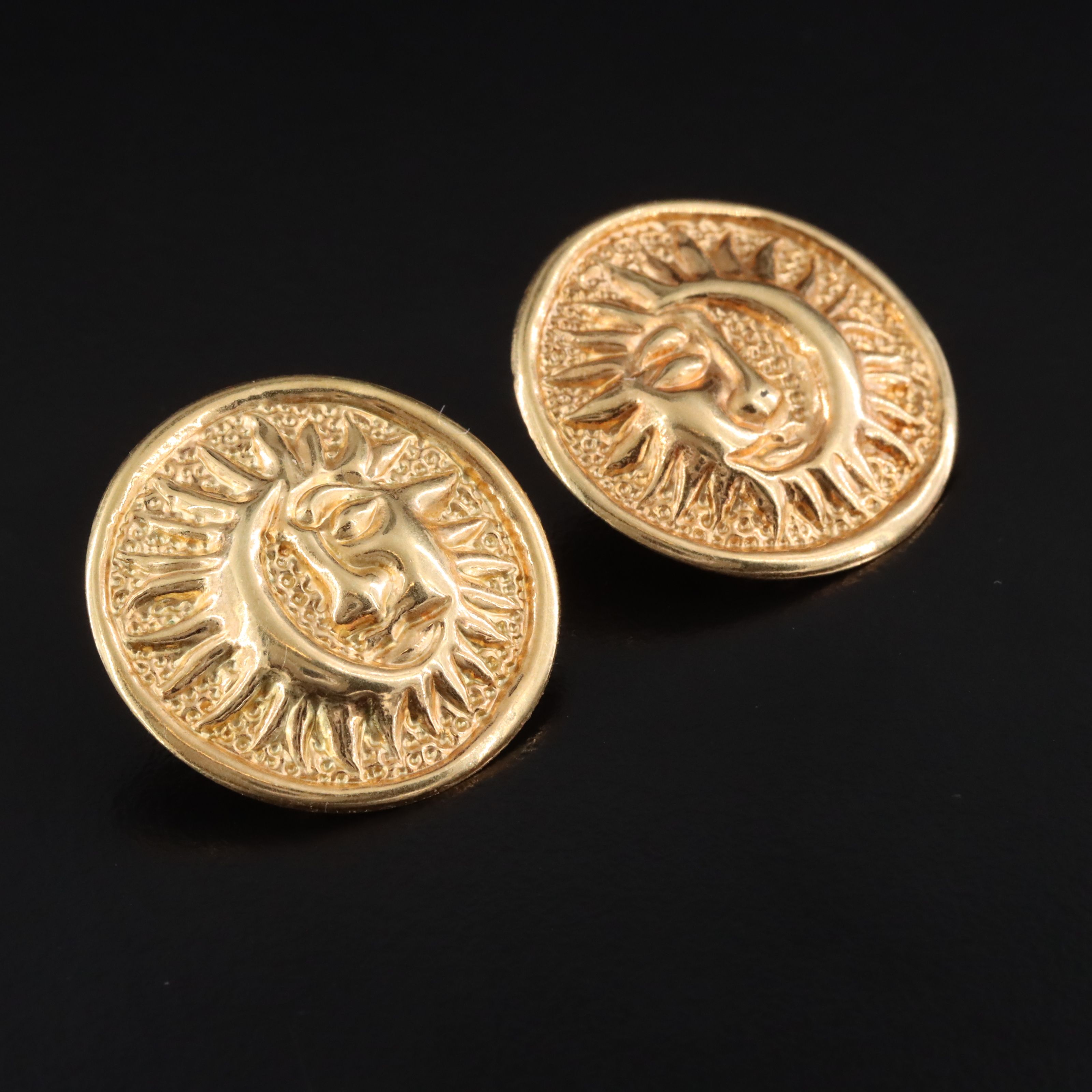 14K Sun and Moon Button Earrings