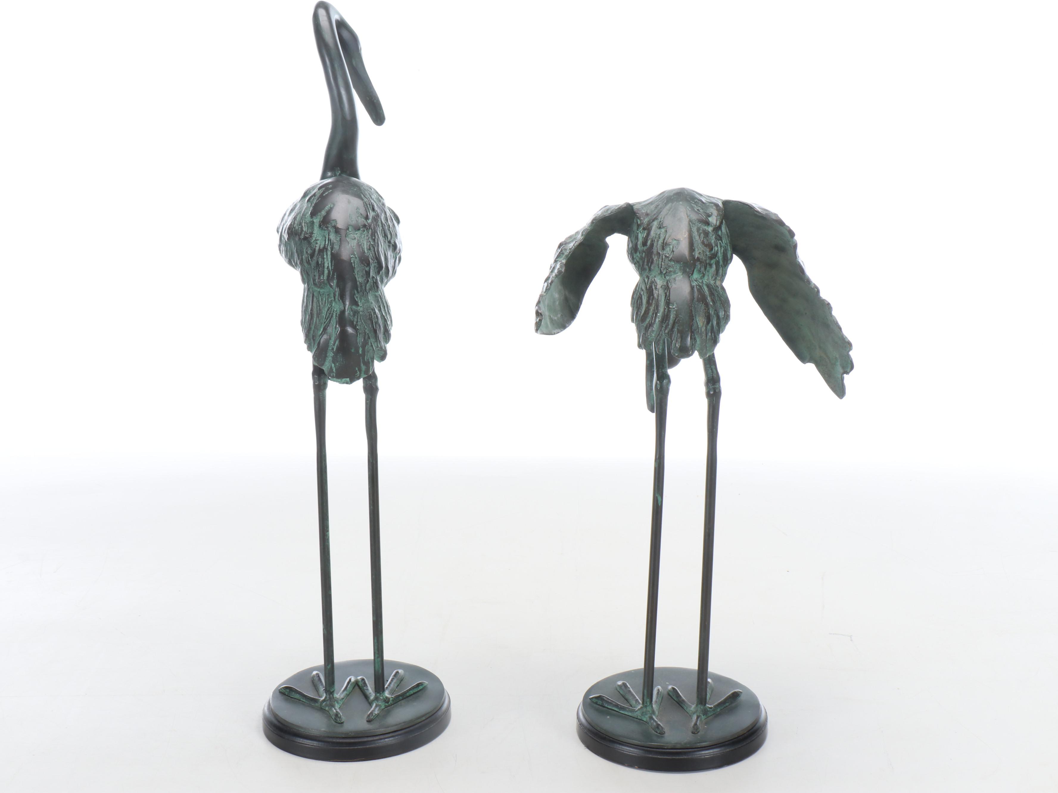 Patinated Bronze Crane Statues