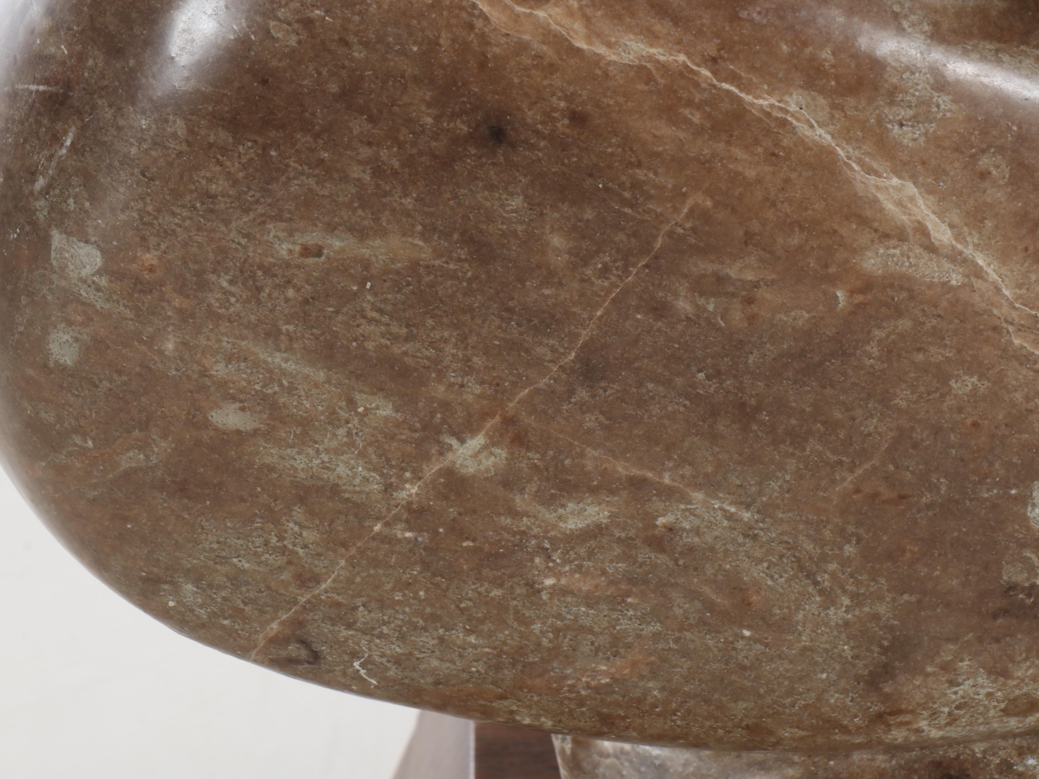 Hyam Myer Figural Carved Marble Sculpture on Wooden Base, Mid-20th Century