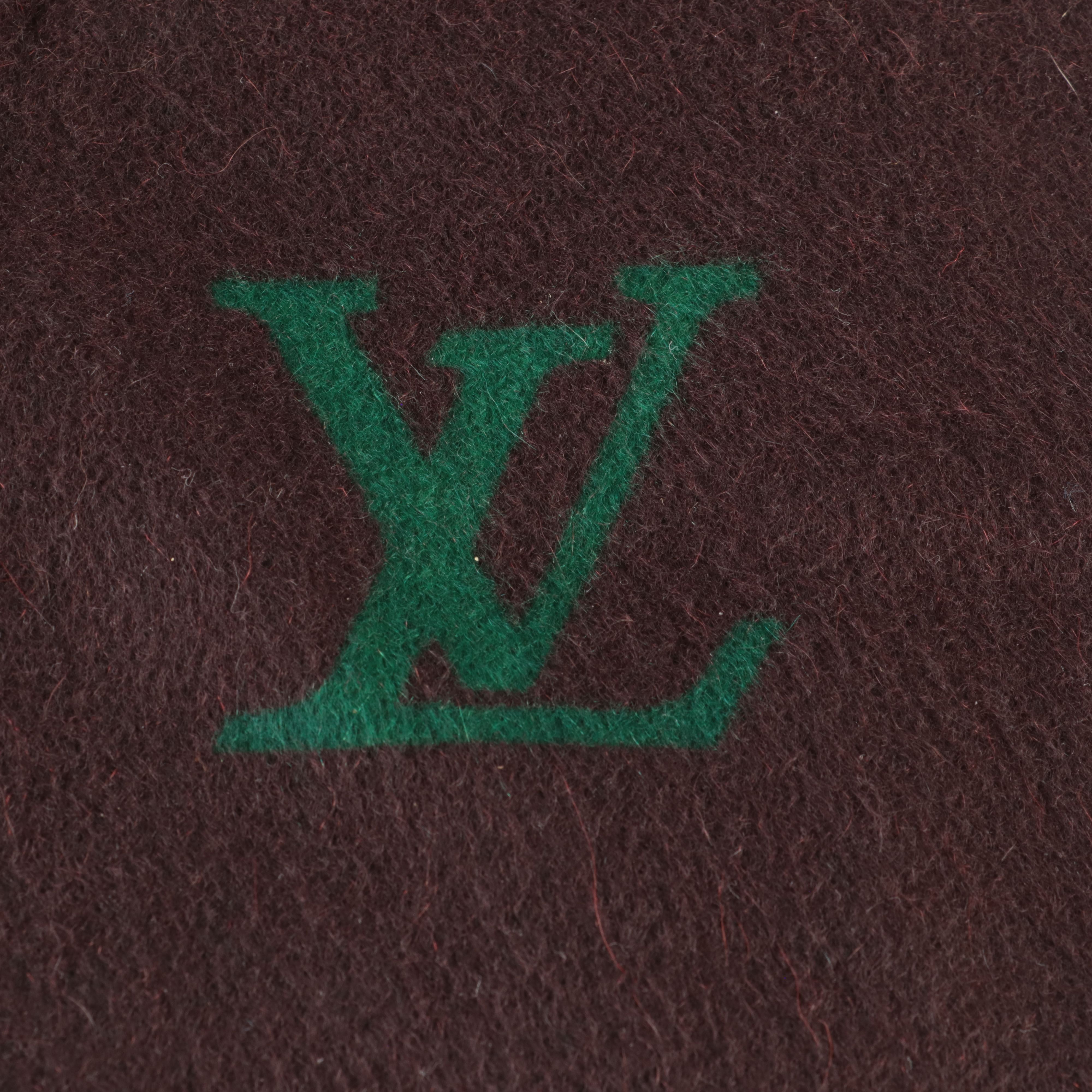 Louis Vuitton Scarf with Green LV Logo on Brown Cashmere