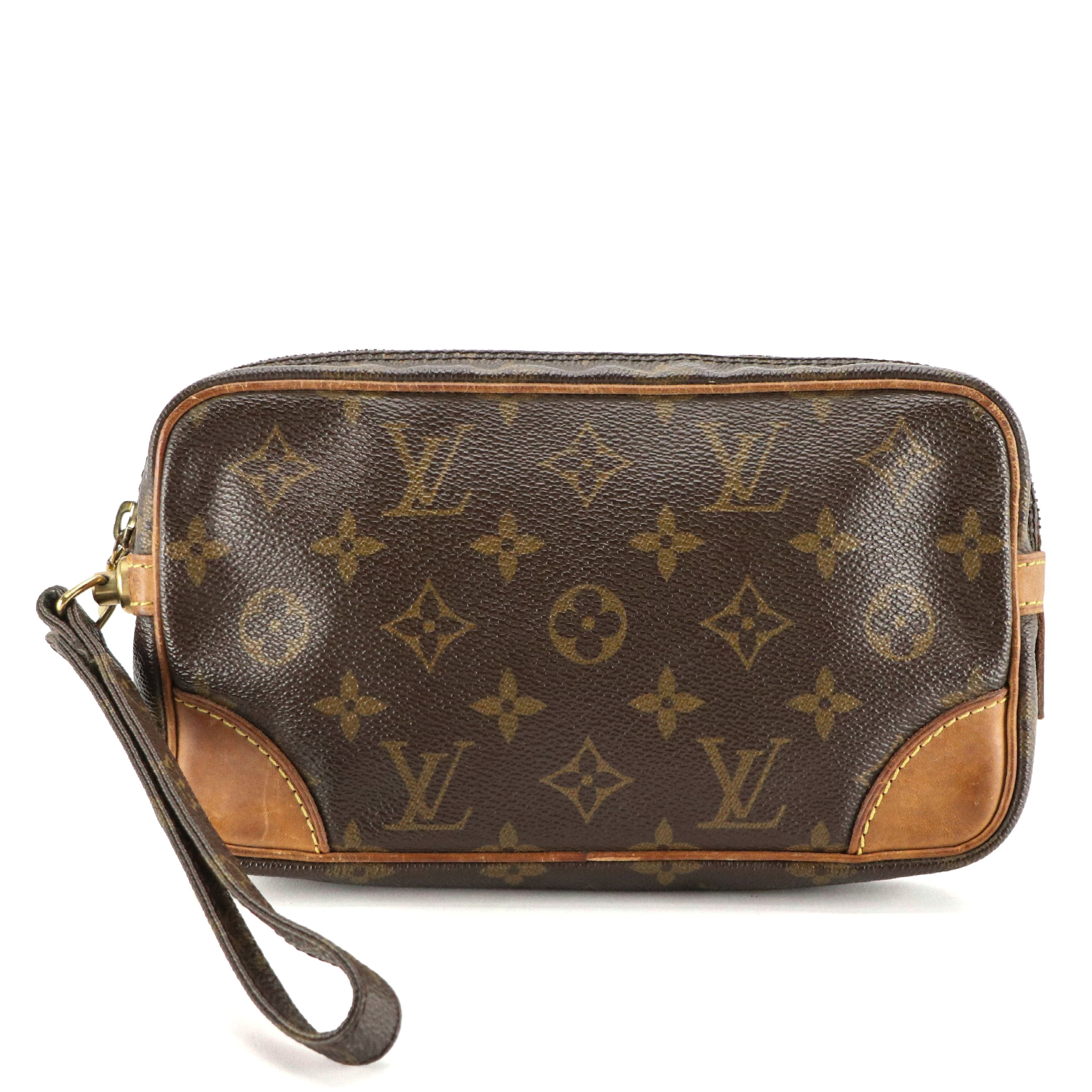 Louis Vuitton Marly Dragonne Wristlet Clutch in Monogram Canvas and Leather Trim