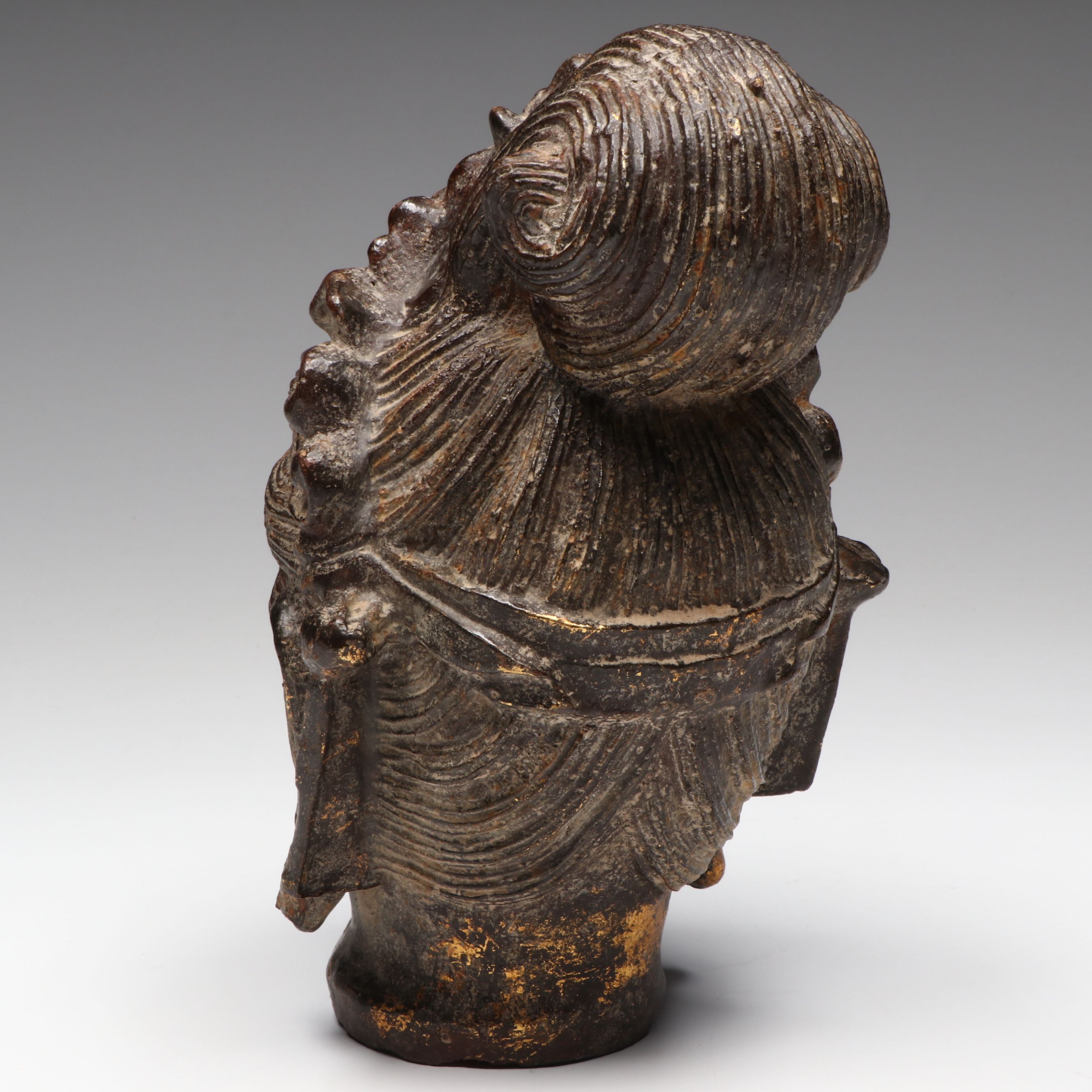 Chinese Gilt Metal and Bronze Guanyin Bust, Antique