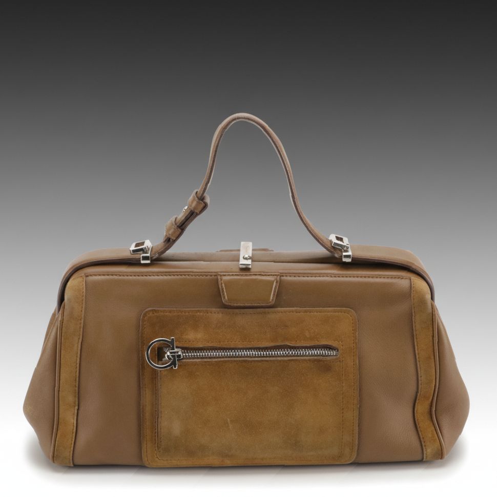 Salvatore Ferragamo Doctor's Top Handle Two-Way Bag in Brown Suede and Leather