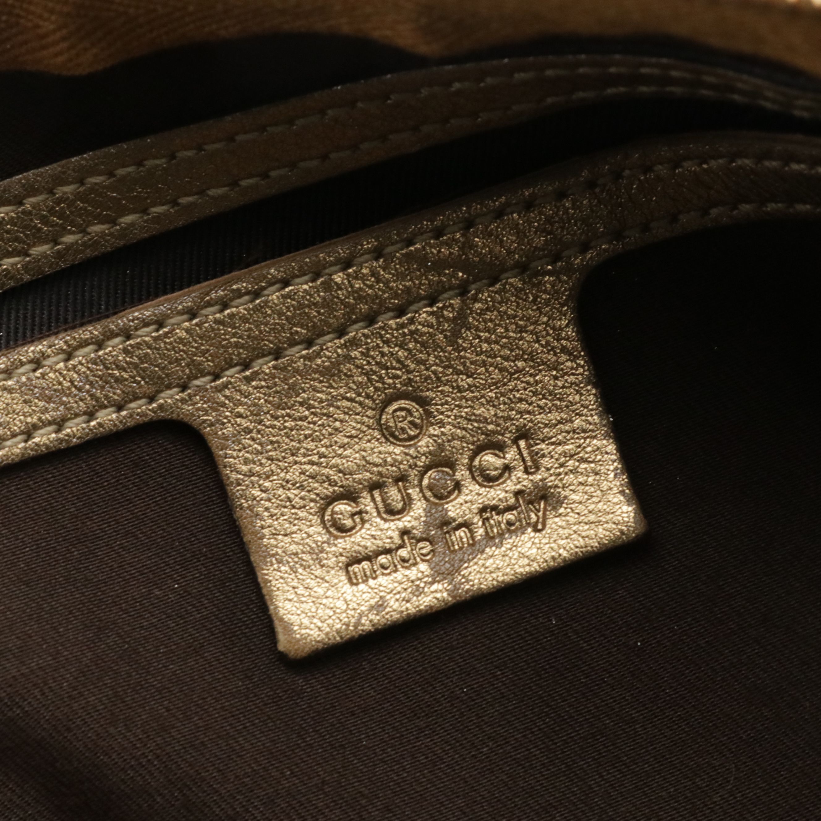 Gucci Joy Boston Bag in GG Crystal Canvas and Metallic Gold Leather Trim