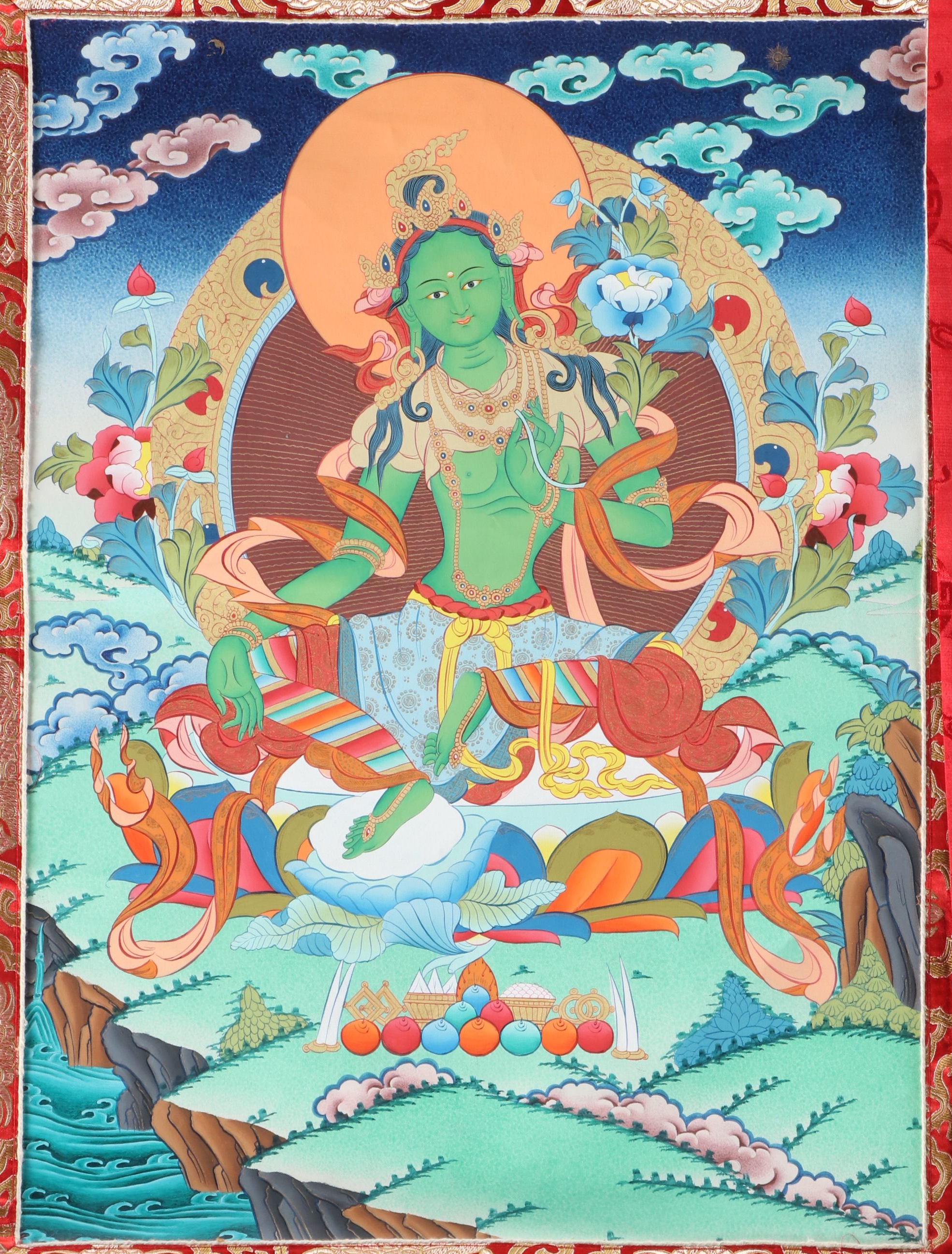 Tibetan Shyamatara or Green Tara Thangka Painting