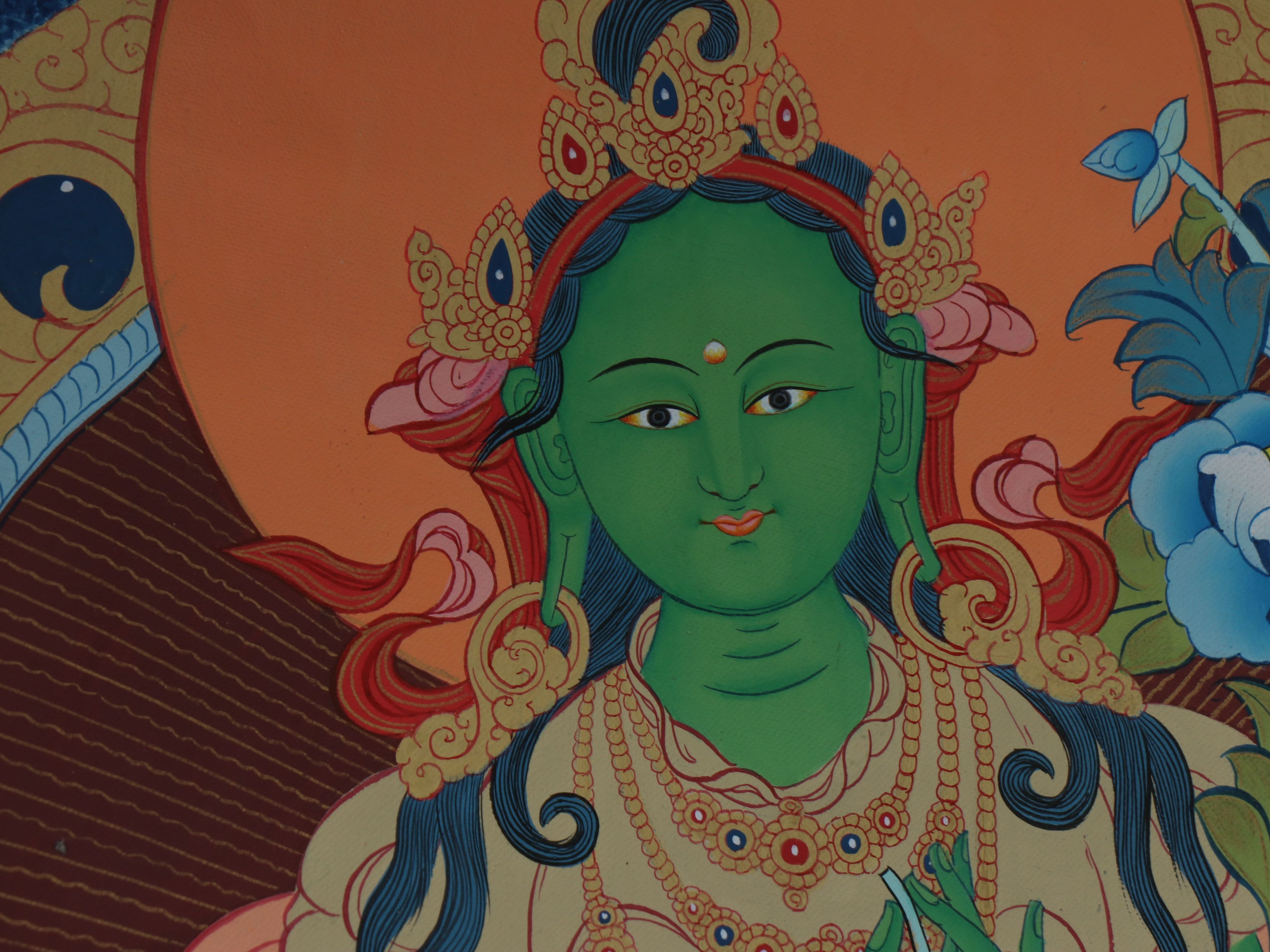 Tibetan Shyamatara or Green Tara Thangka Painting