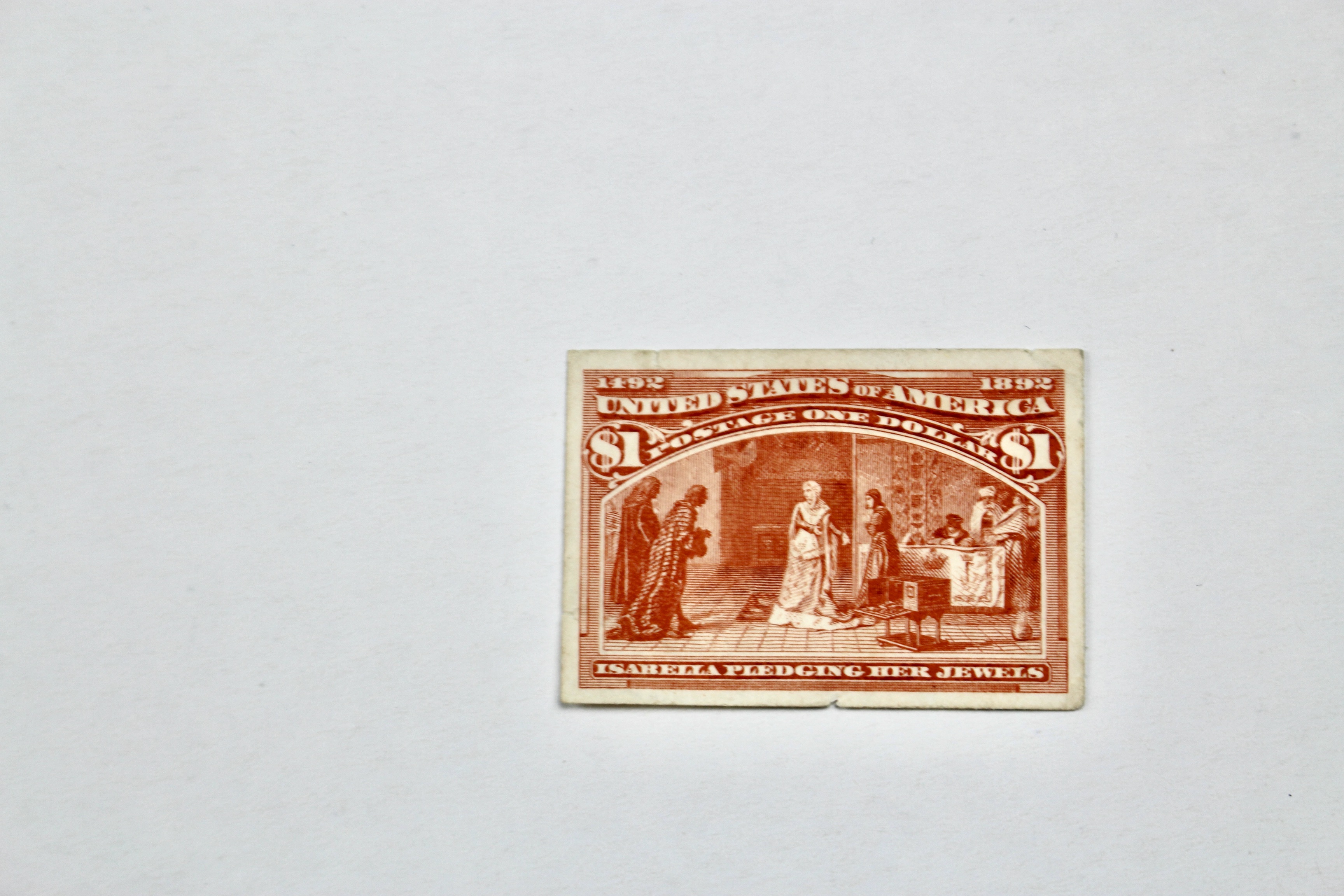 1893 Columbian Exposition $1 Proof Postage Stamp on Card, Scott 241 P4
