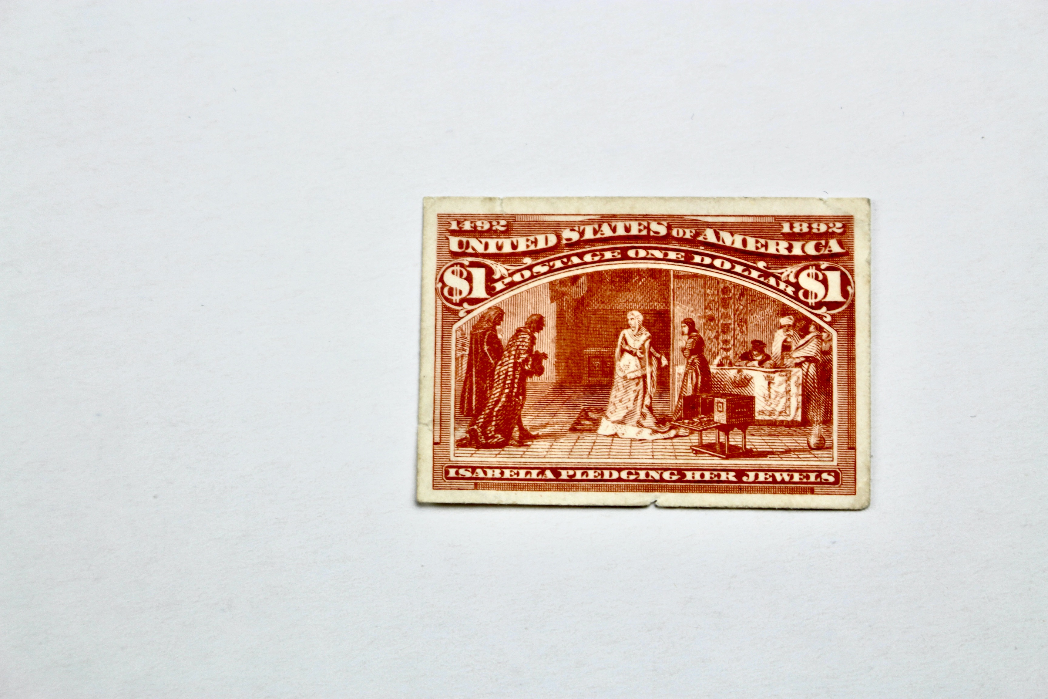 1893 Columbian Exposition $1 Proof Postage Stamp on Card, Scott 241 P4