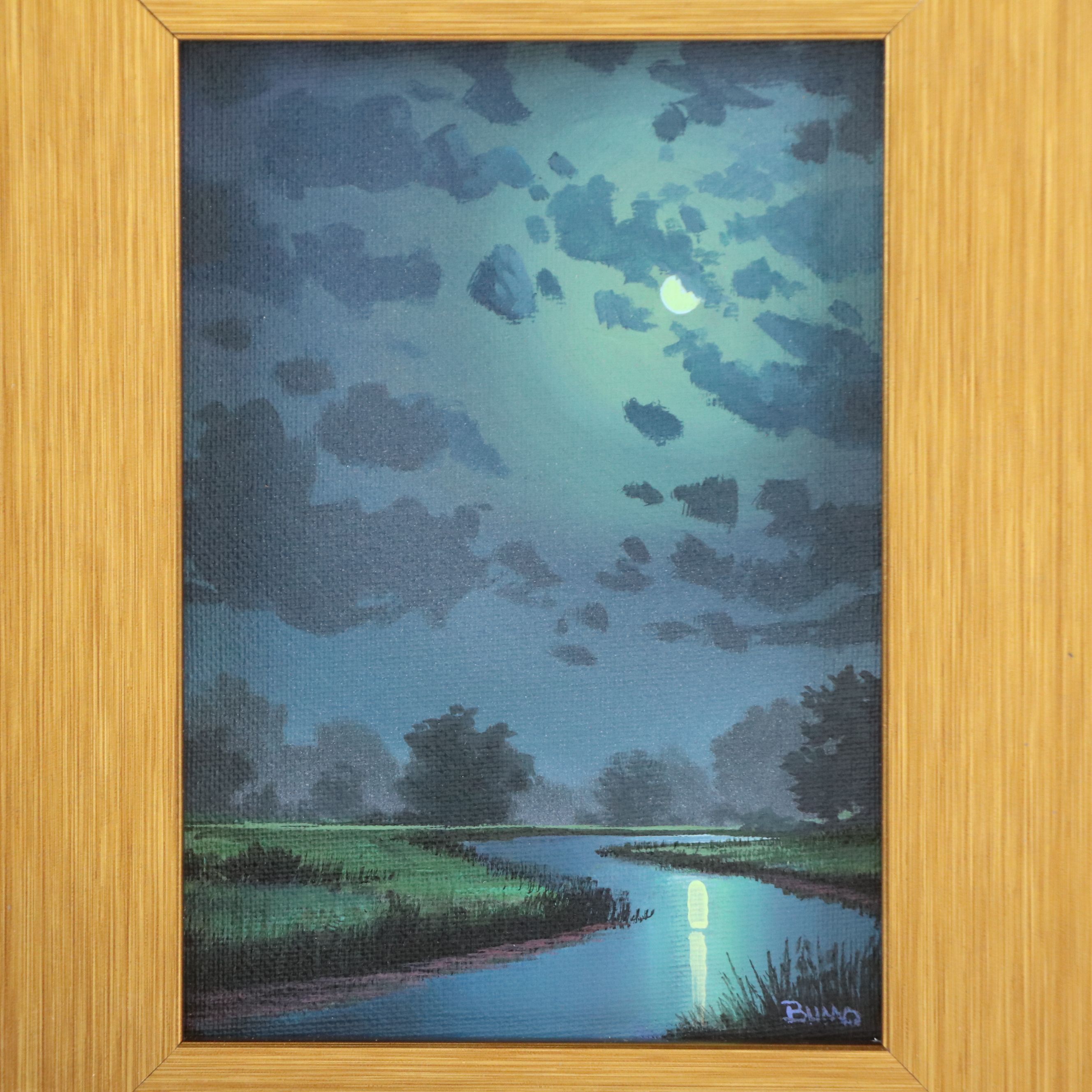Douglas "Bumo" Johnpeer Acrylic Nocturne Landscape Painting, 2024
