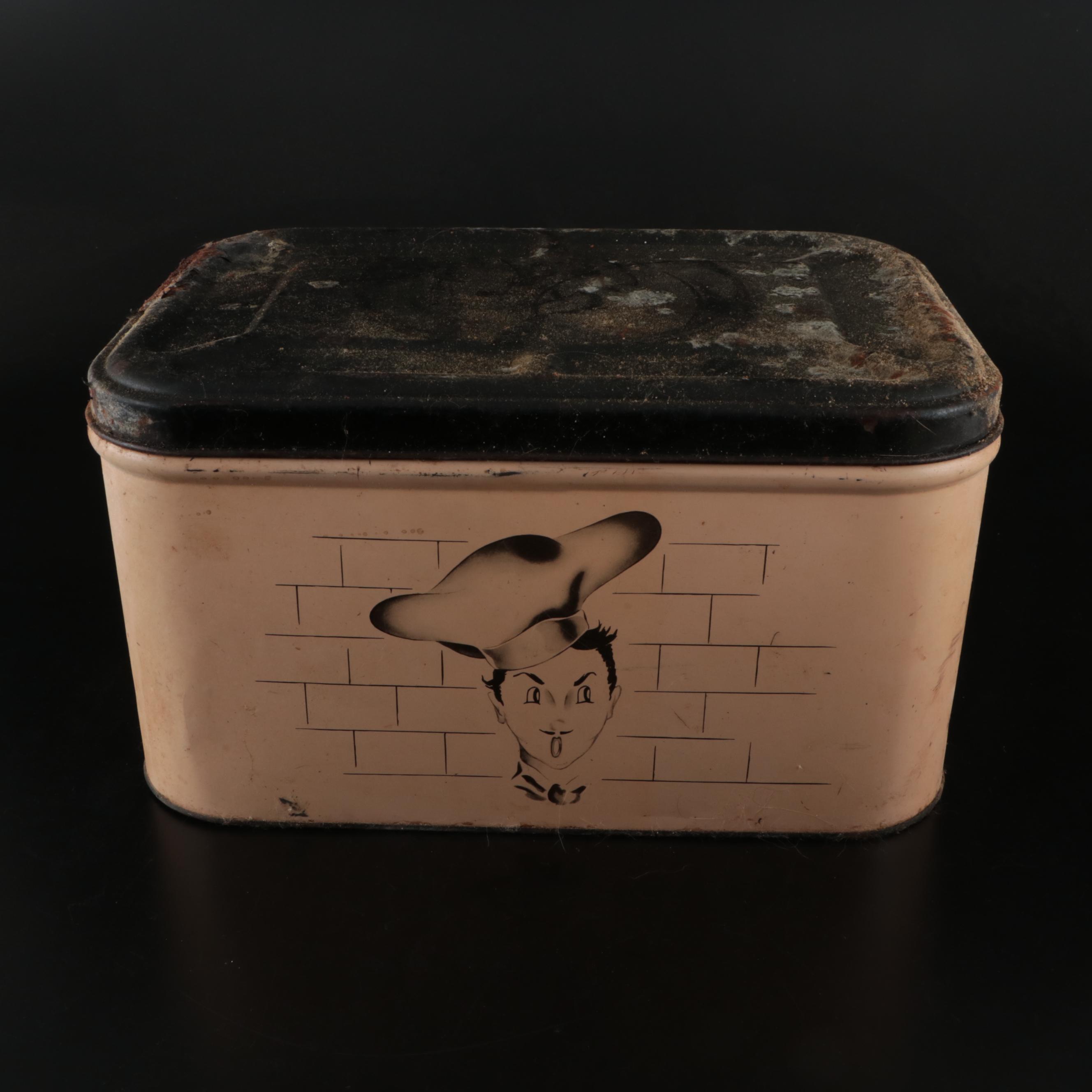 Parmeco Lithograph Sugar Canister and Other Bread Box with Flathau's Cookie Tin