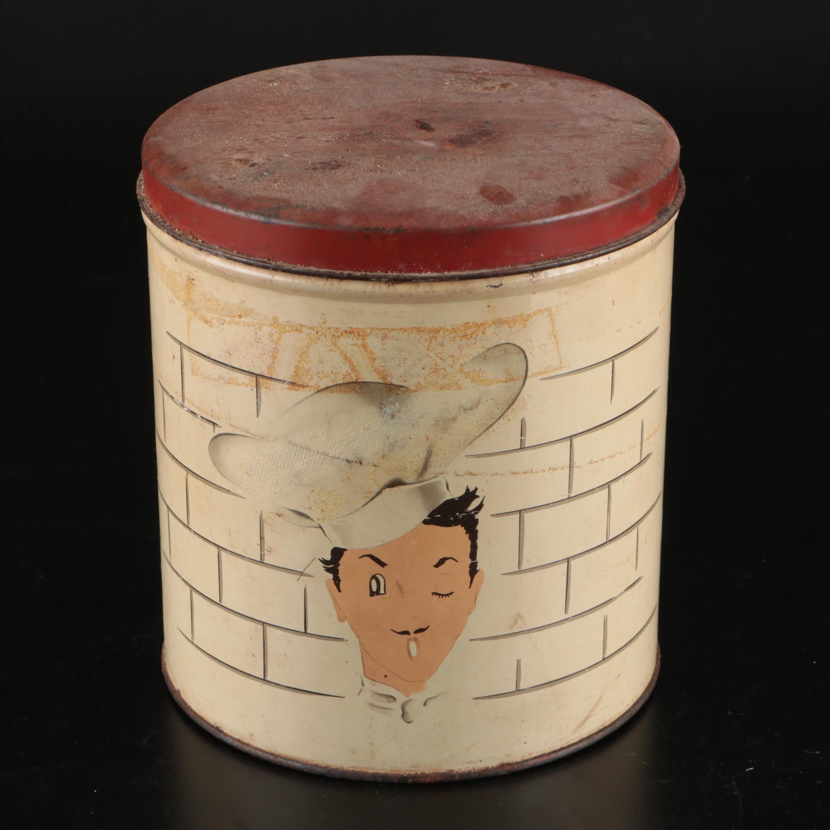 Parmeco Lithograph Sugar Canister and Other Bread Box with Flathau's Cookie Tin