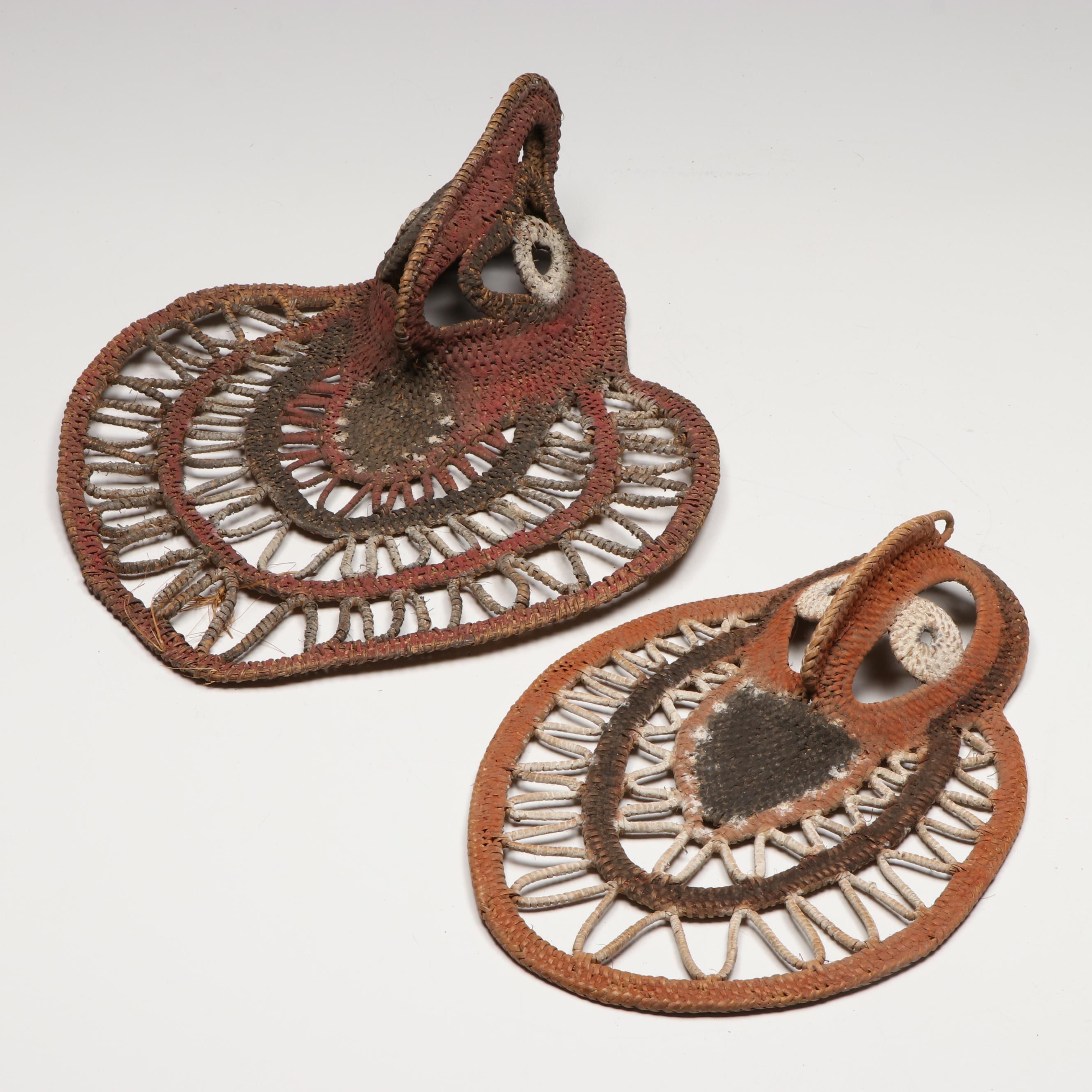 Papua New Guinea Painted Plant Fiber Basketry Yam Masks