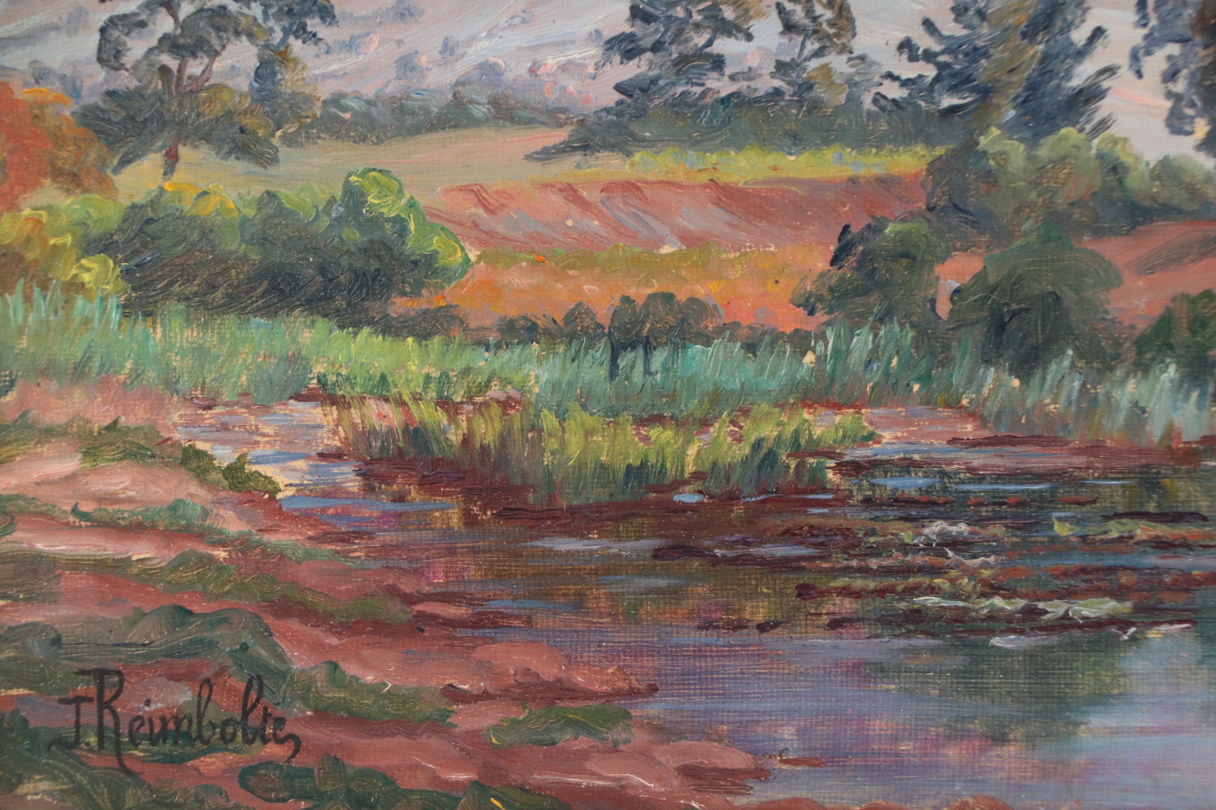 Jeanne Reimbolte Landscape Oil Painting of Stream, Late 19th to Early 20th C.