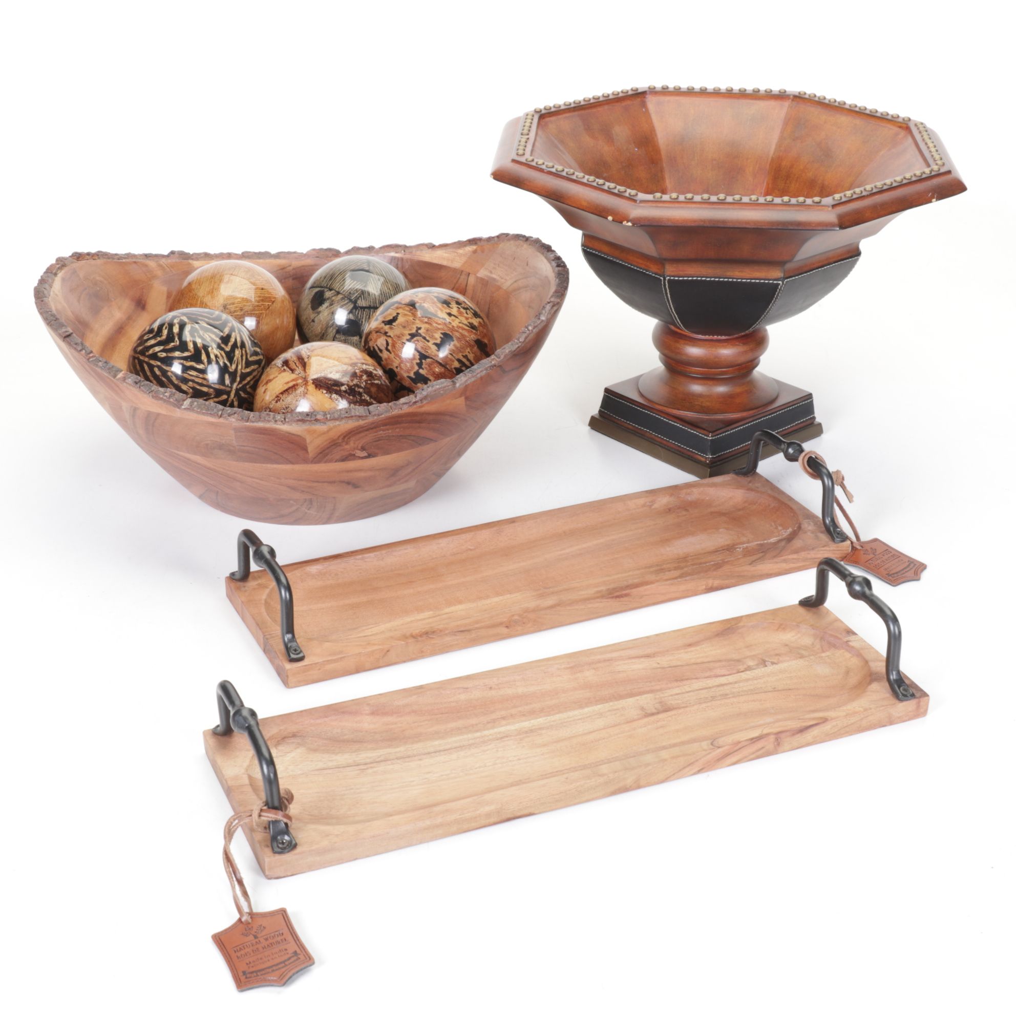 Live Edge Wooden Centerpiece Bowl with Oriental Accent Pedestal Bowl and More