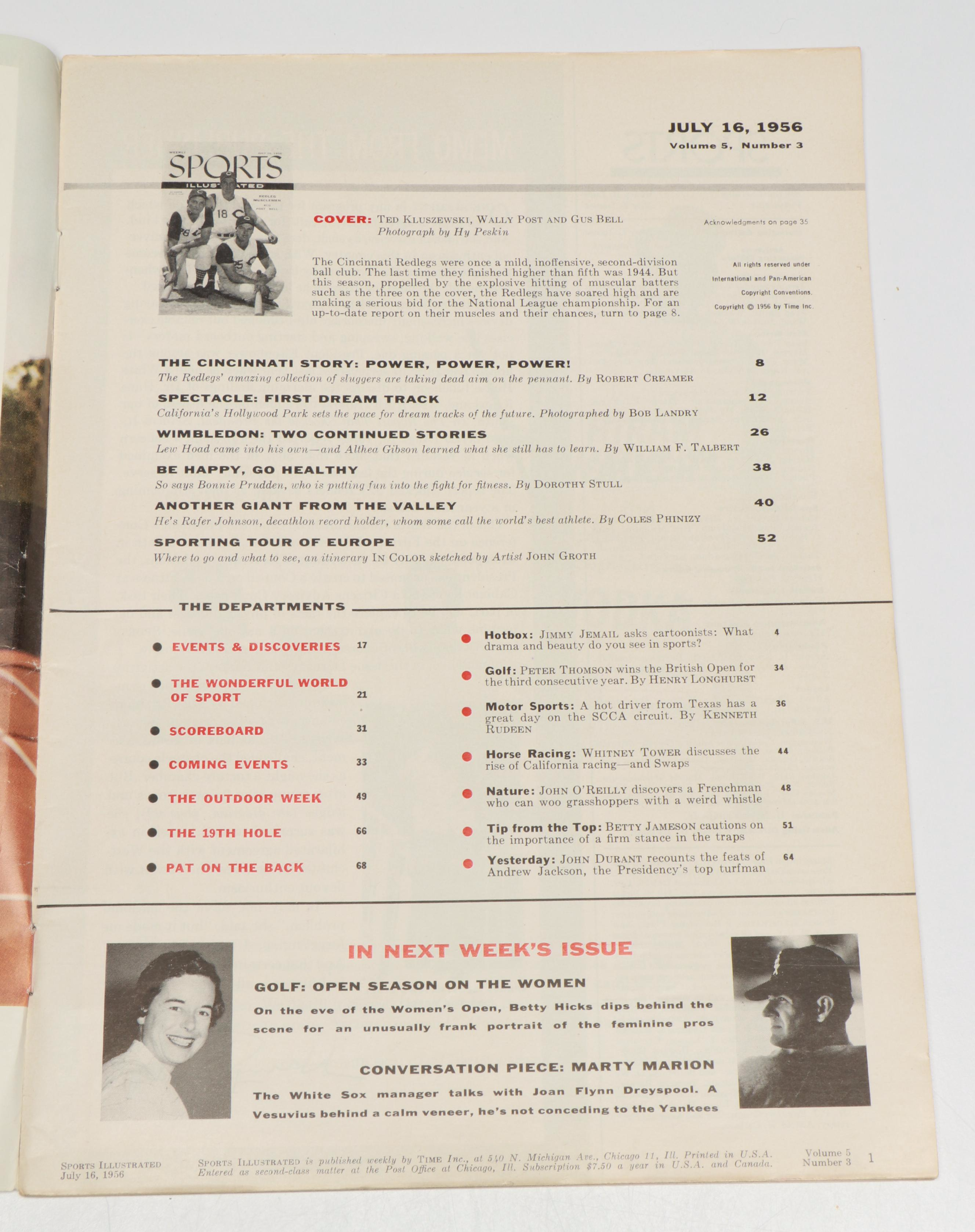 "Sports Illustrated" 1956 Magazine And Other Contemporary Cincinnati Reds Prints