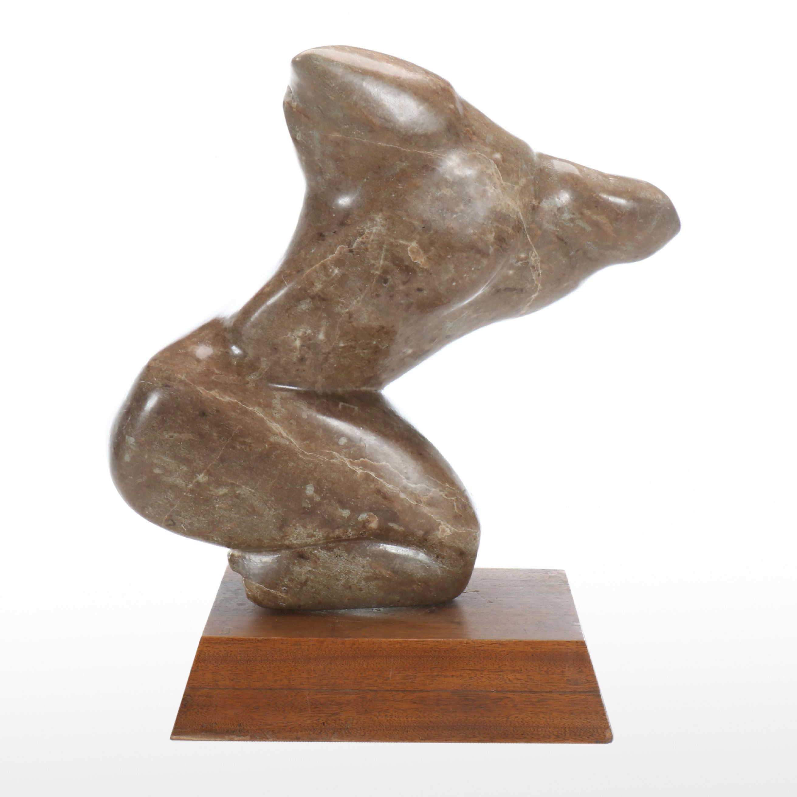 Hyam Myer Figural Carved Marble Sculpture on Wooden Base, Mid-20th Century