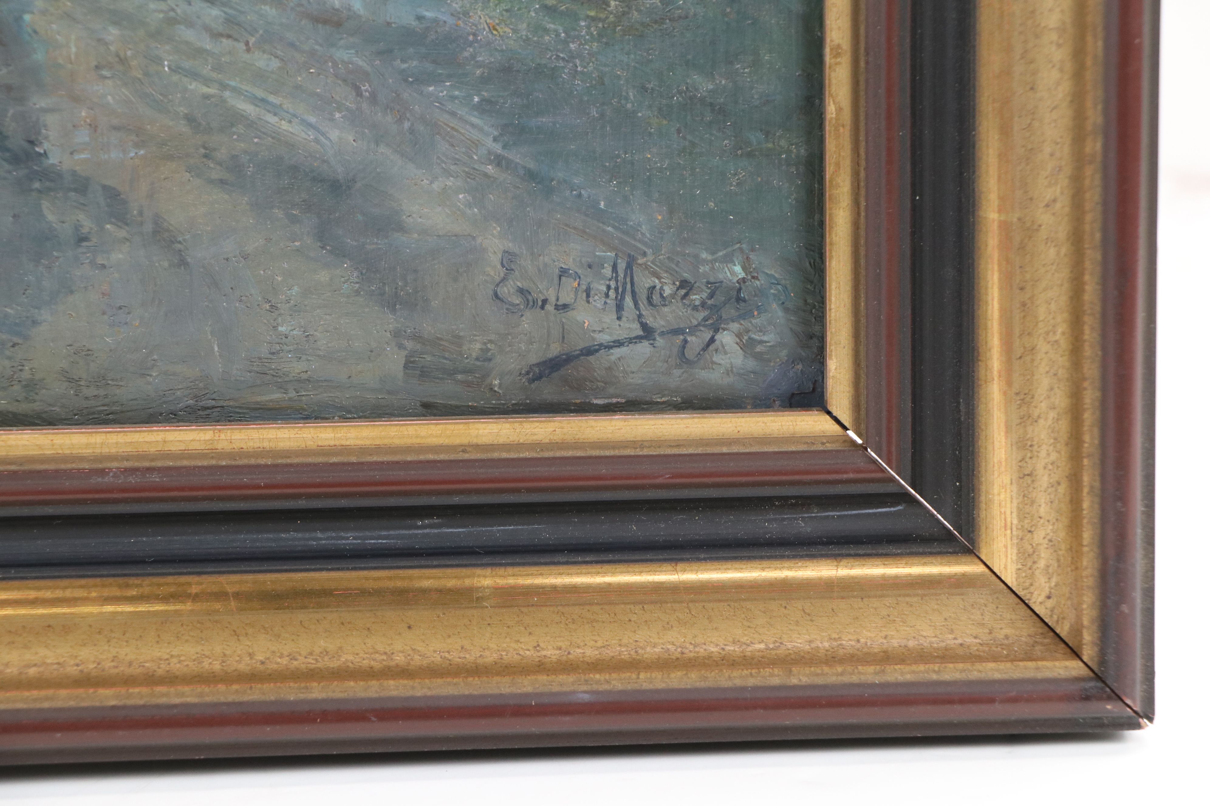 Eugene di Marzo Landscape Oil Painting of Country Road at Sunset, 19th Century