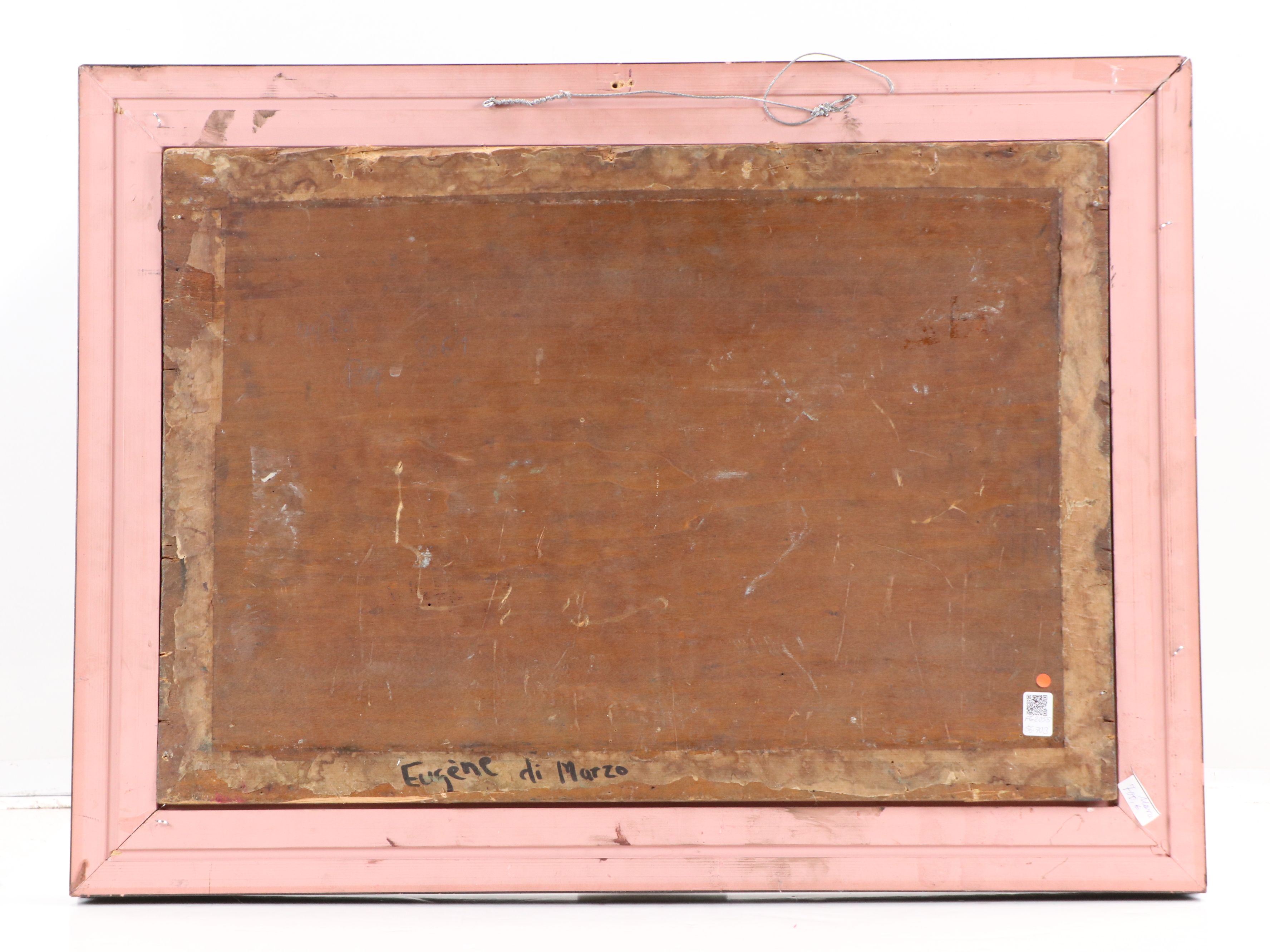 Eugene di Marzo Landscape Oil Painting of Country Road at Sunset, 19th Century