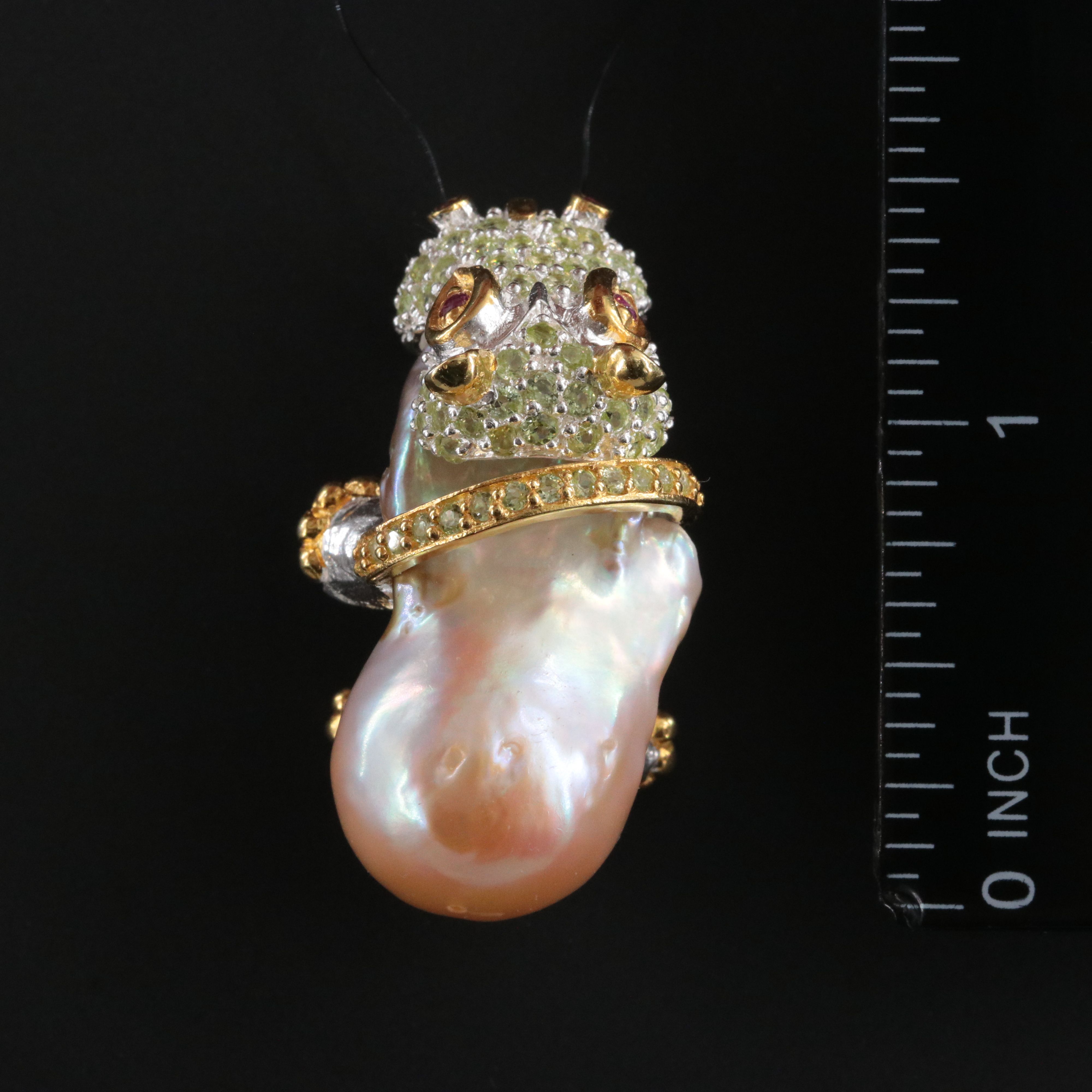 Sterling Pearl, Peridot and Garnet Hippopotamus Pendant
