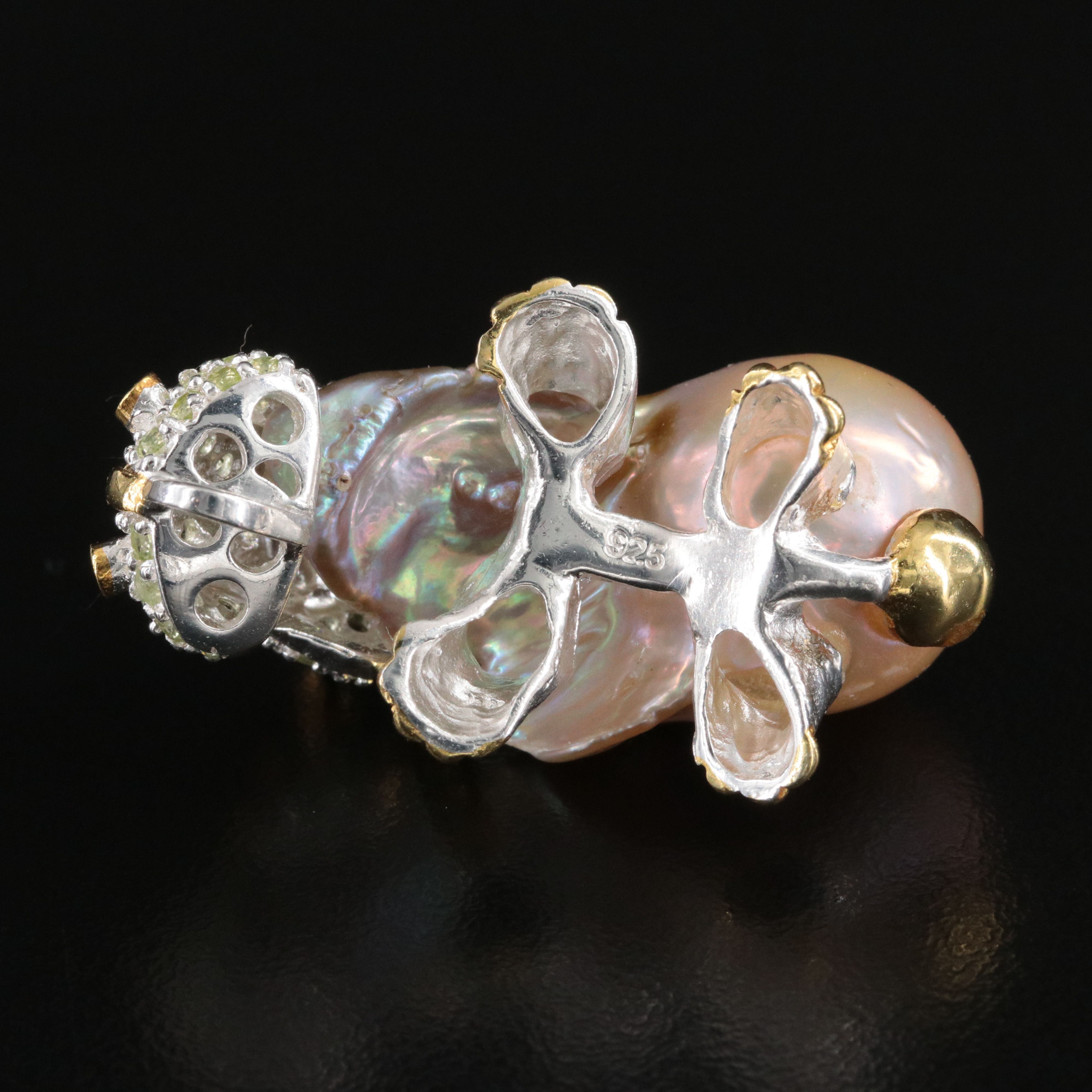 Sterling Pearl, Peridot and Garnet Hippopotamus Pendant