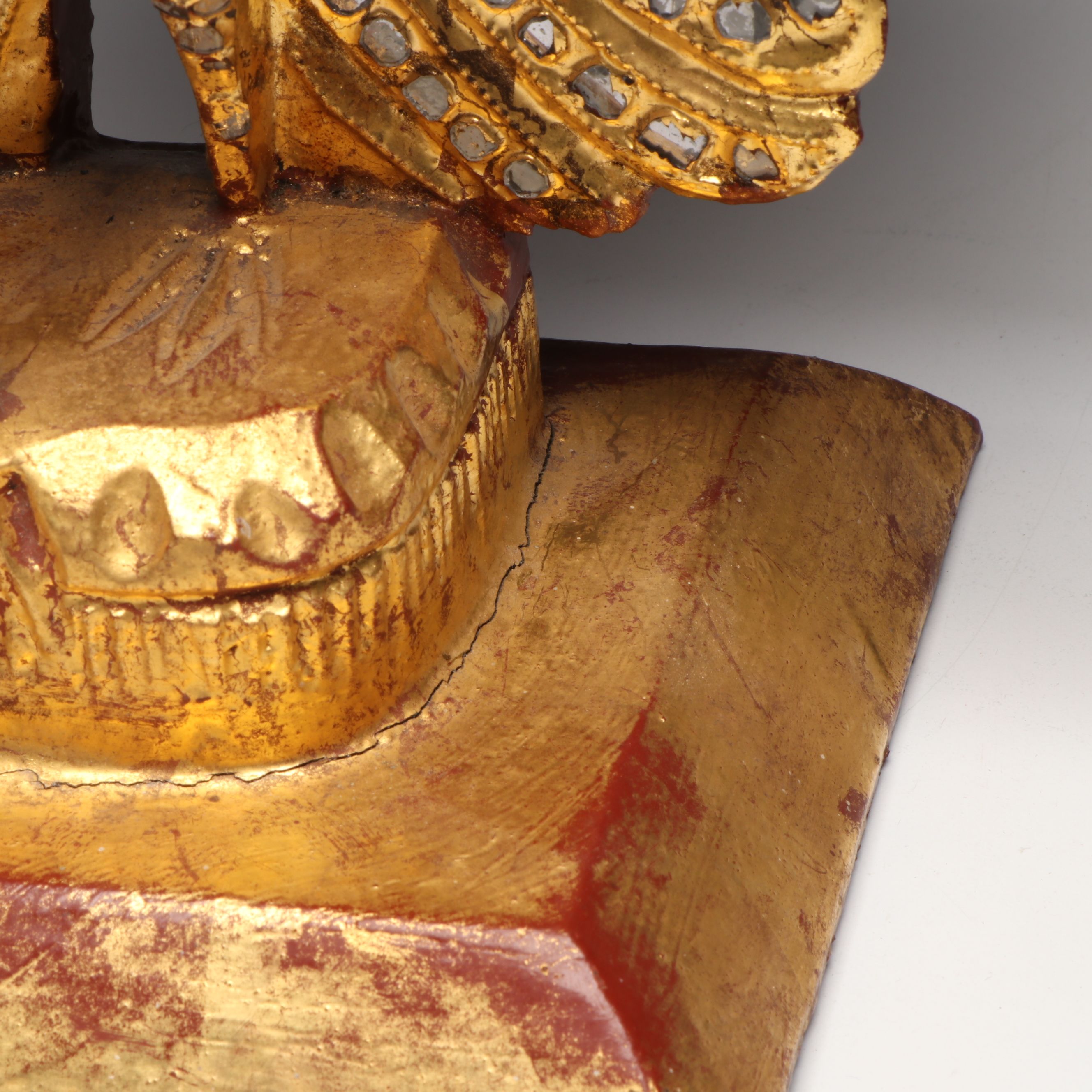 Burmese Giltwood Peacock Statue with Glass Embellishments